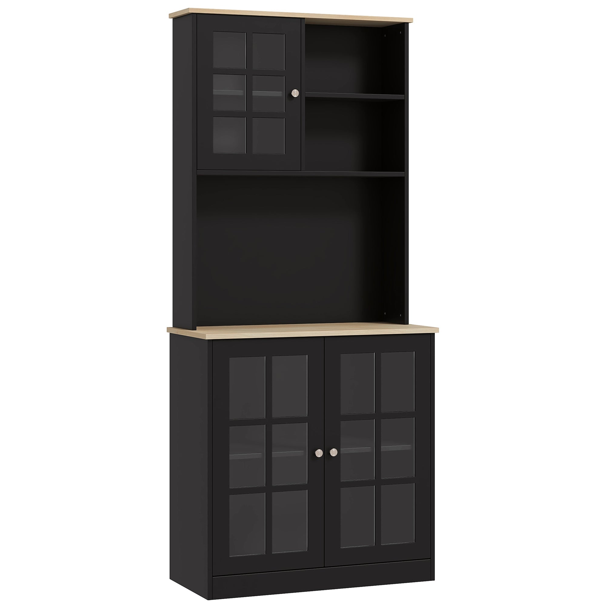 HOMCOM Kitchen Pantry, Buffet with Hutch with 3 Storage Cabinets, 2 Open Shelves and Large Countertop, Black