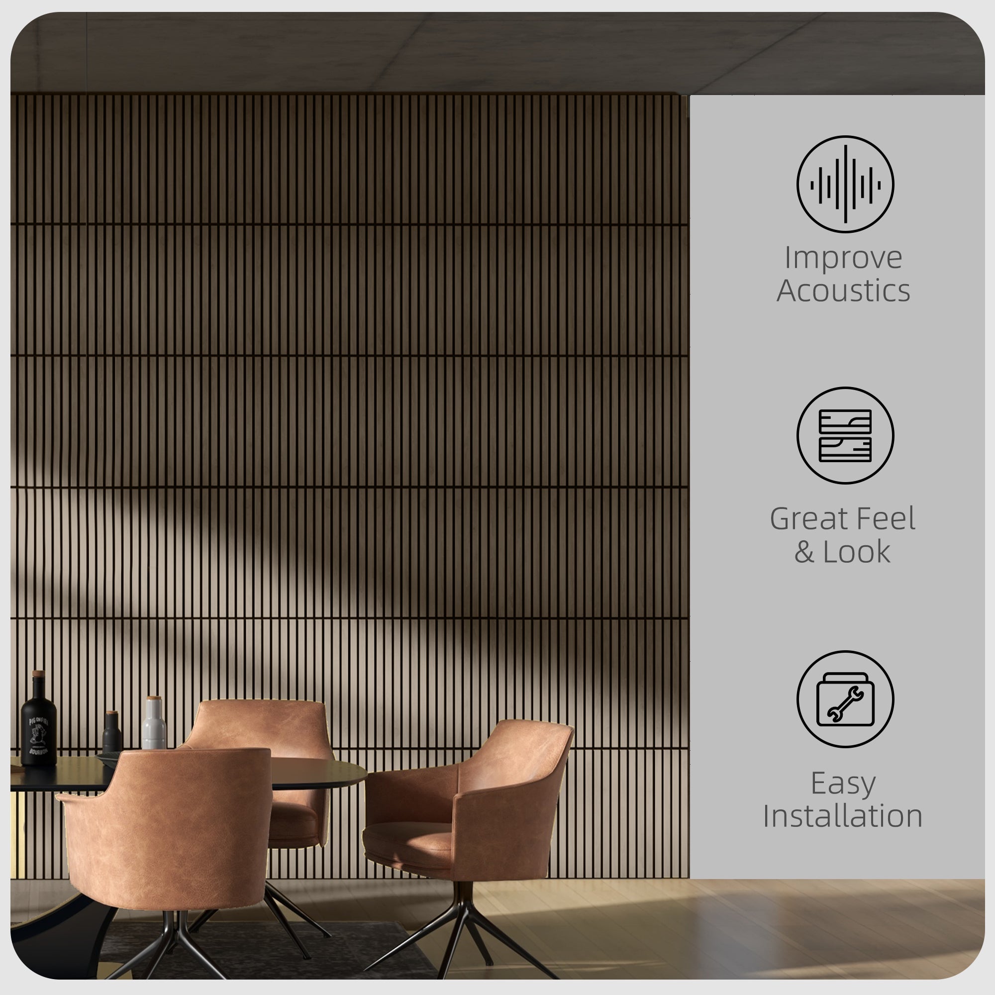HOMCOM 24 x 24 Inches 3D Faux Wood Wall Panels, 4 Pack Acoustic Panels, Sound Absorbing and Proof Slat Wall For Interior Wall Decor, Home, Office, Studio, Walnut Brown