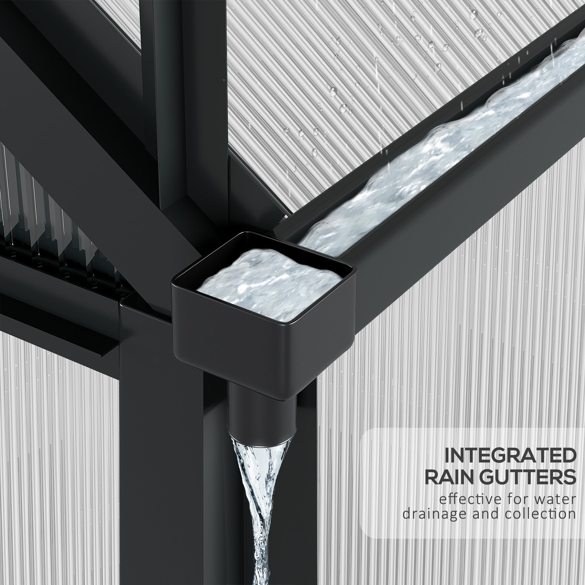 Outsunny 6' x 6' x 6.6' Polycarbonate Greenhouse, Walk-In Green House Kit Garden, Plants Grow, Galvanized Sheet Aluminum Frame with Rain Gutter, Vent and Sliding Door, Grey