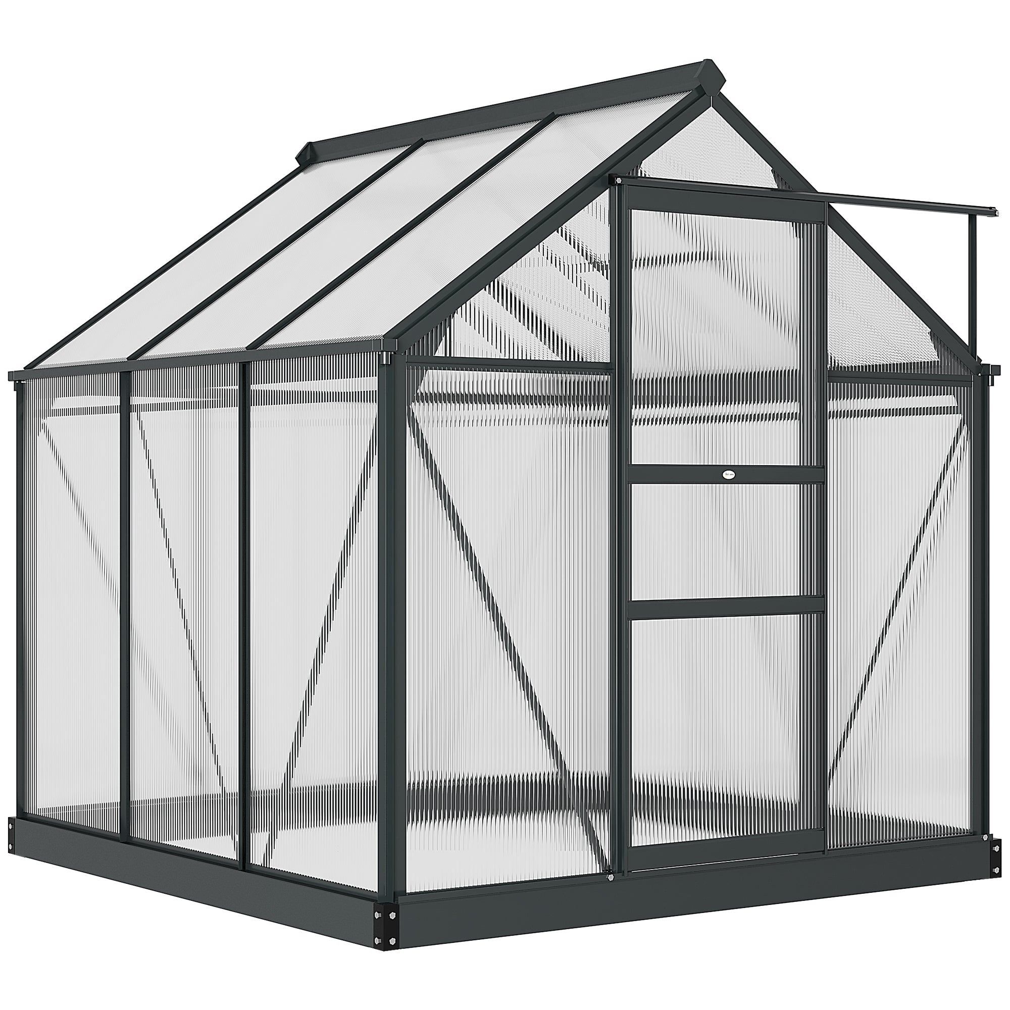 Outsunny 6' x 6' x 6.6' Polycarbonate Greenhouse, Walk-In Green House Kit Garden, Plants Grow, Galvanized Sheet Aluminum Frame with Rain Gutter, Vent and Sliding Door, Grey
