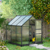 Outsunny 6' x 6' x 6.6' Polycarbonate Greenhouse, Walk-In Green House Kit Garden, Plants Grow, Galvanized Sheet Aluminum Frame with Rain Gutter, Vent and Sliding Door, Grey