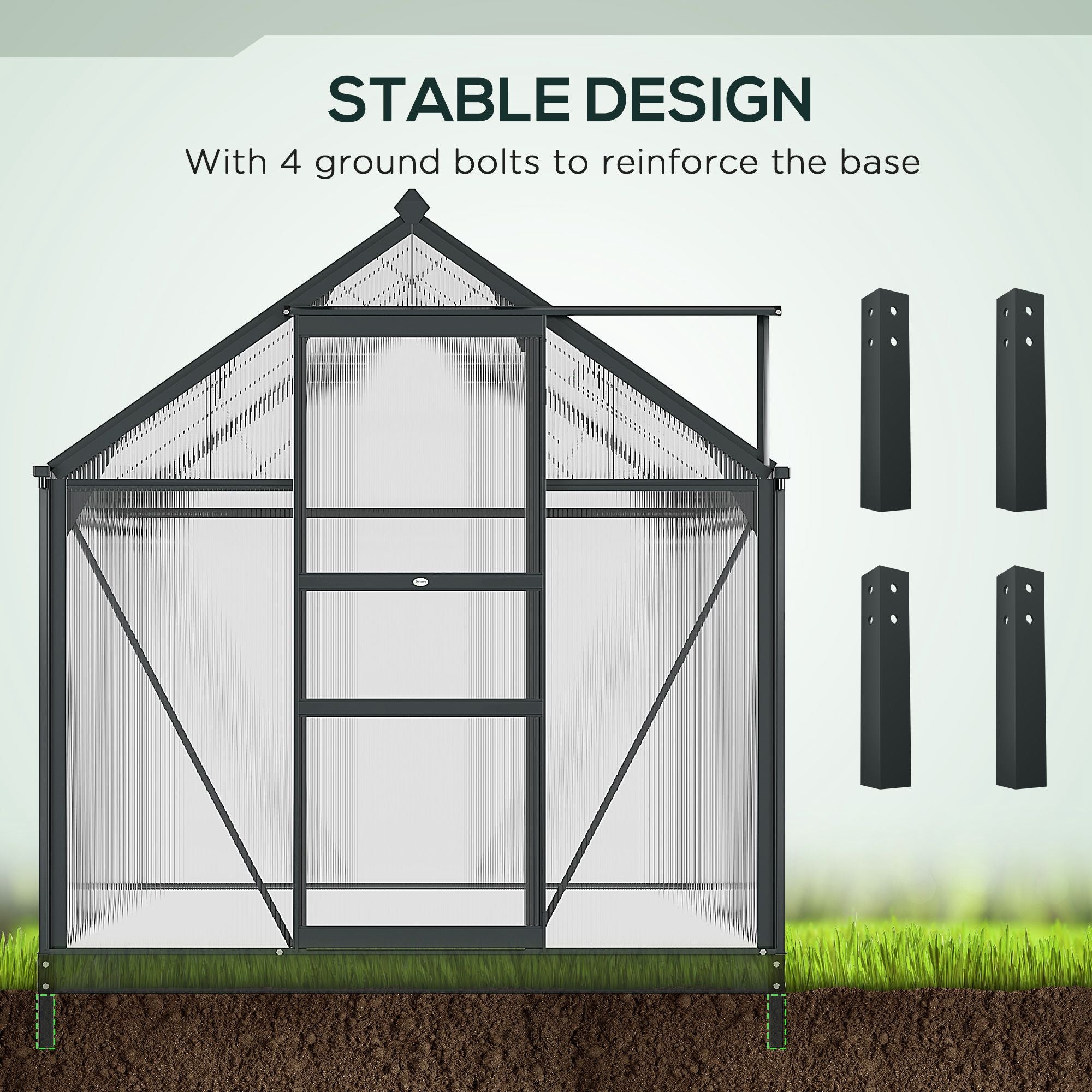 Outsunny 6' x 6' x 6.6' Polycarbonate Greenhouse, Walk-In Green House Kit Garden, Plants Grow, Galvanized Sheet Aluminum Frame with Rain Gutter, Vent and Sliding Door, Grey