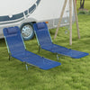 Outsunny  Set of 2 Folding Chaise Lounge Pool Chairs, Outdoor Sun Tanning Chairs with Pillow, Reclining Back, Steel Frame & Breathable Mesh for Beach, Yard, Patio, Dark Blue