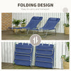Outsunny  Set of 2 Folding Chaise Lounge Pool Chairs, Outdoor Sun Tanning Chairs with Pillow, Reclining Back, Steel Frame & Breathable Mesh for Beach, Yard, Patio, Dark Blue
