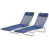 Outsunny  Set of 2 Folding Chaise Lounge Pool Chairs, Outdoor Sun Tanning Chairs with Pillow, Reclining Back, Steel Frame & Breathable Mesh for Beach, Yard, Patio, Dark Blue