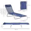 Outsunny  Set of 2 Folding Chaise Lounge Pool Chairs, Outdoor Sun Tanning Chairs with Pillow, Reclining Back, Steel Frame & Breathable Mesh for Beach, Yard, Patio, Dark Blue