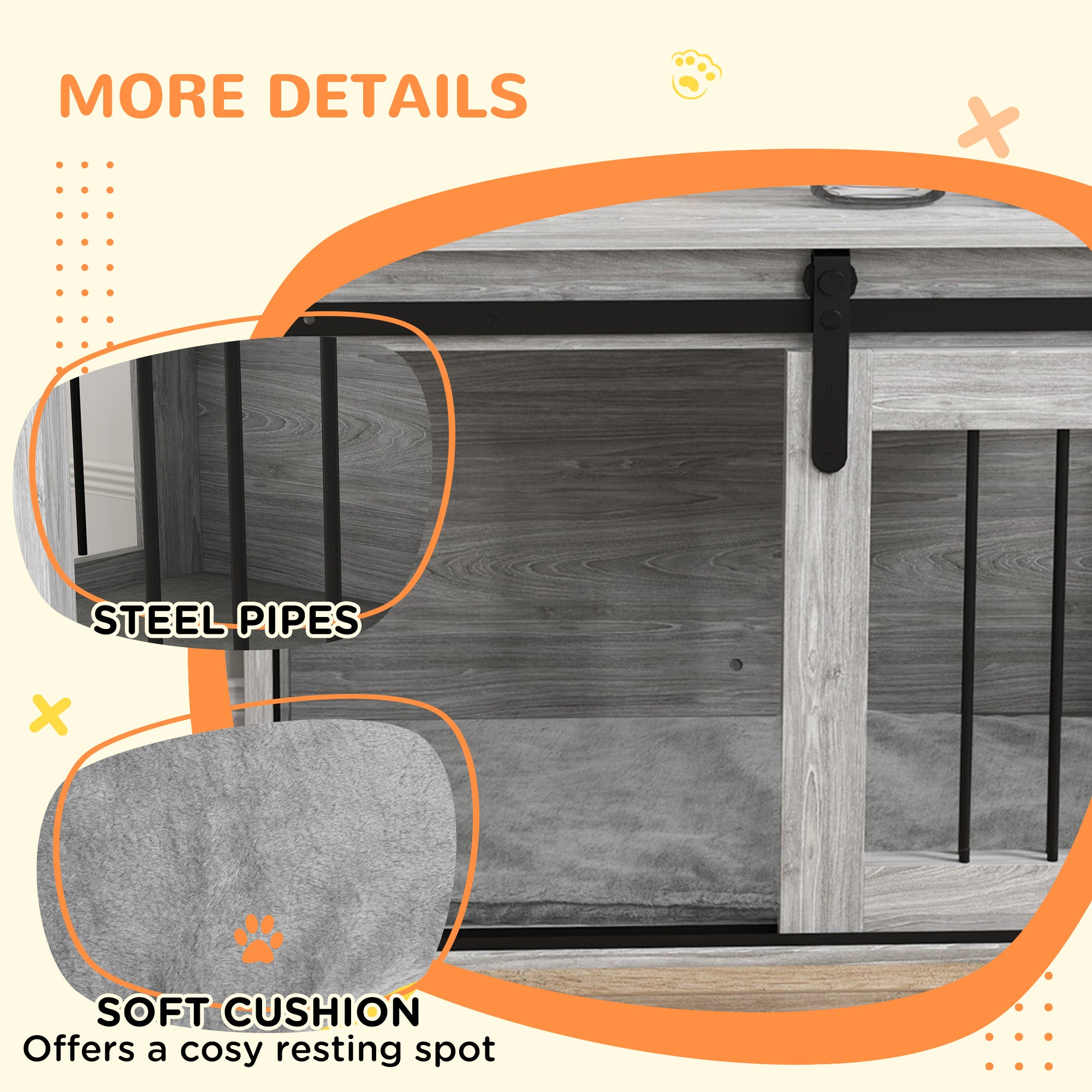 PawHut Dog Crate Furniture, Dog House Furniture Style for Medium Breeds, Pet Kennel with Removable Cushion for Indoor Use, 80 x 54 x 57cm, Grey