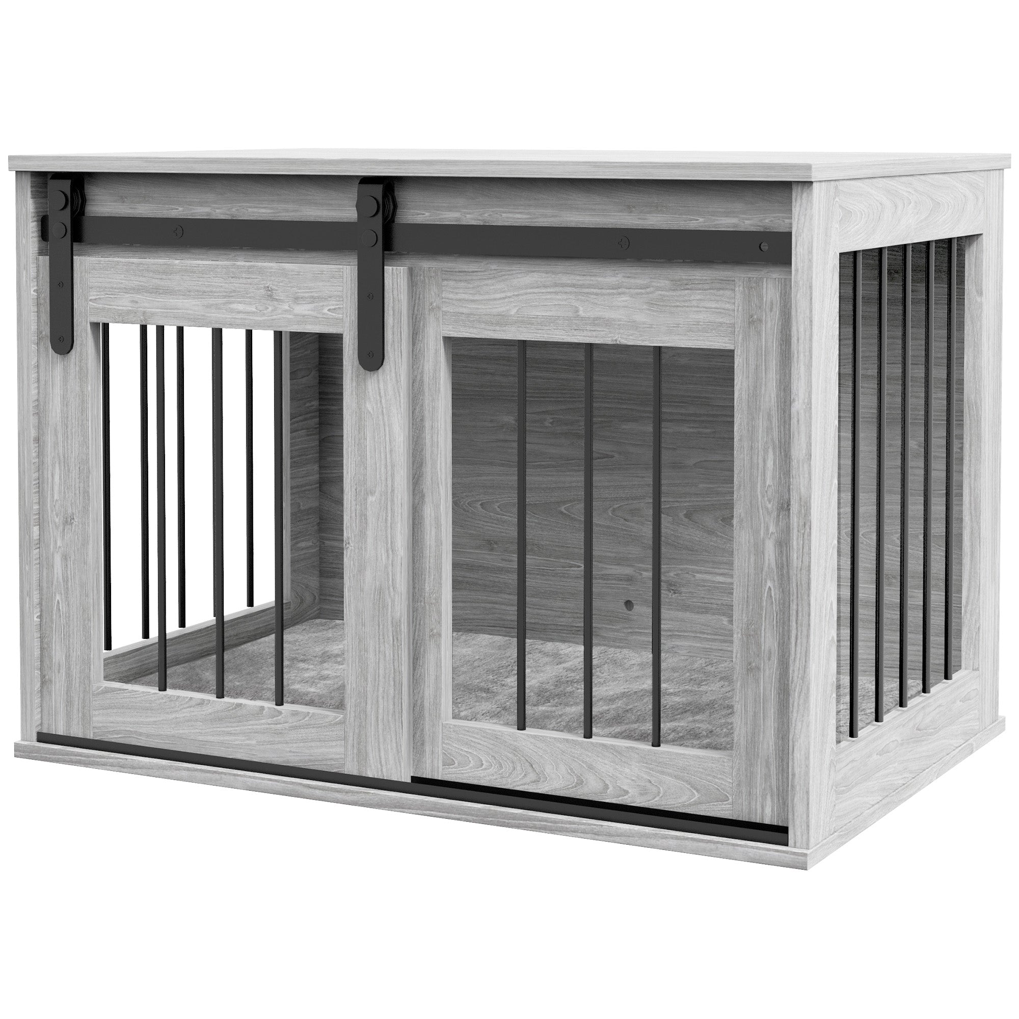 PawHut Dog Crate Furniture, Dog House Furniture Style for Medium Breeds, Pet Kennel with Removable Cushion for Indoor Use, 80 x 54 x 57cm, Grey