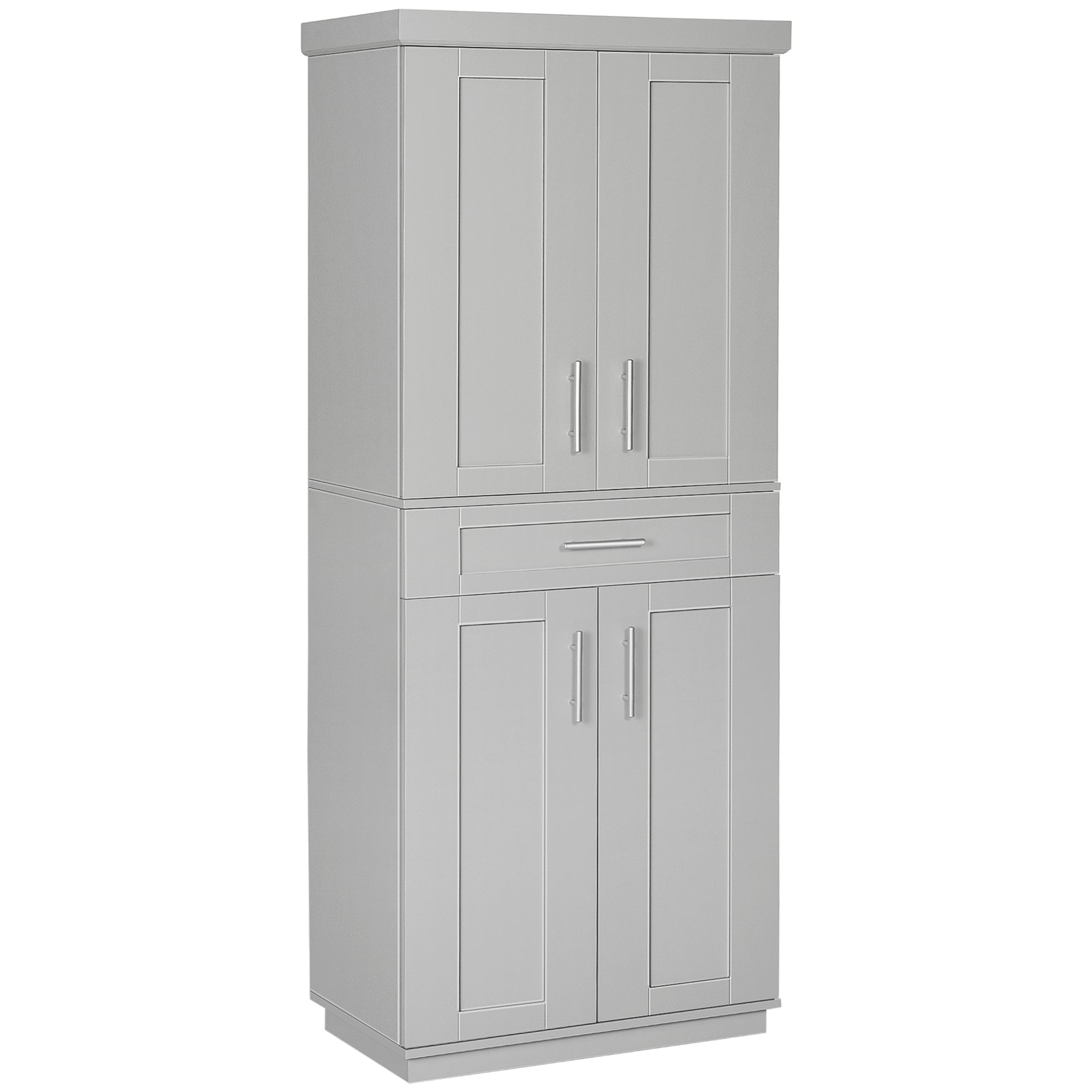 HOMCOM 72" Tall Kitchen Pantry Cabinet, Freestanding Kitchen Storage Cabinet with 4 Doors, Drawer and 3 Adjustable Shelves, Grey