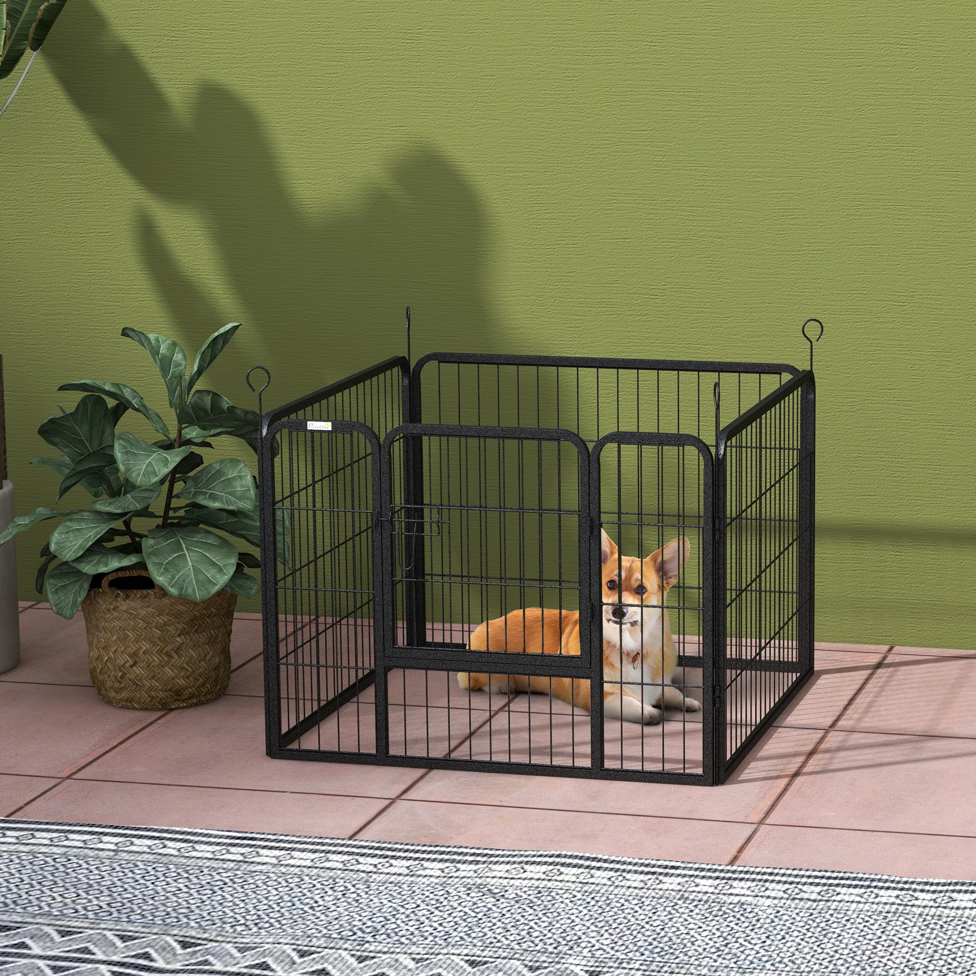 PawHut Metal Pet Playpen Puppy Dog Exercise Fence Pen with Gate Door Indoor Outdoor for Small Animal Rabbit, 32.25"x32.25"x23.5"