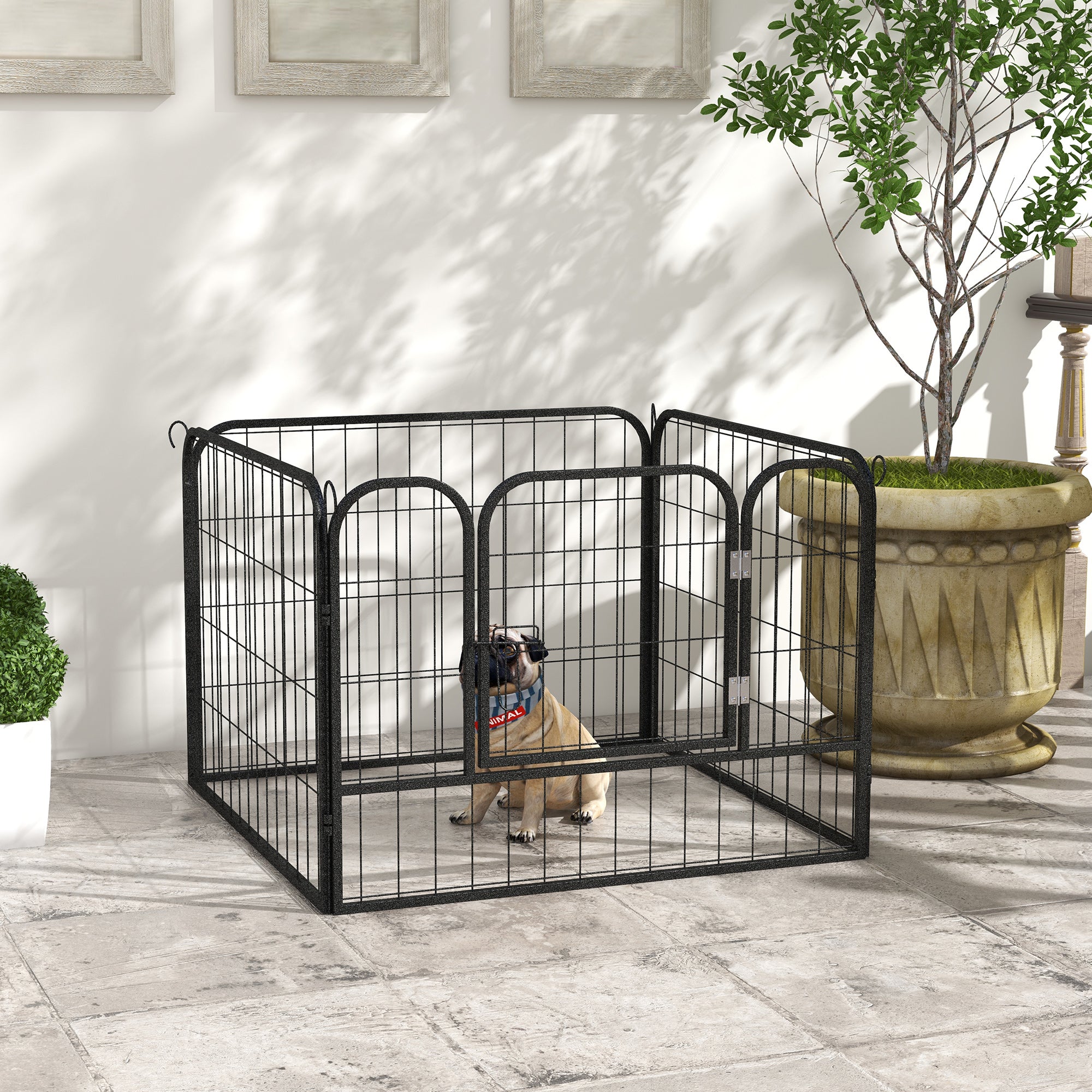 PawHut Heavy Duty Dog Playpen, 4 Panel Puppy Pen, Foldable Dog Kennel Both Indoor Outdoor Use Collapsible Design 82L x 82W x 60H (cm)