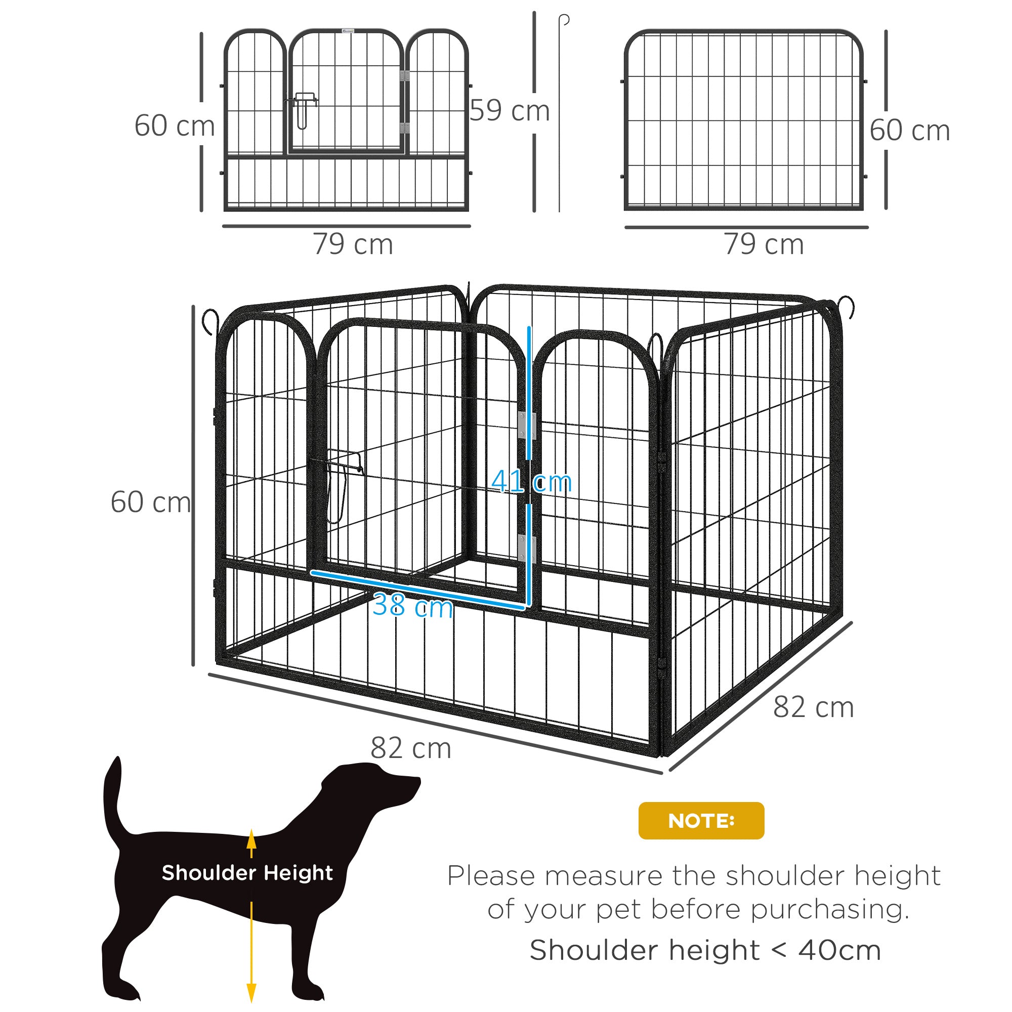 PawHut Heavy Duty Dog Playpen, 4 Panel Puppy Pen, Foldable Dog Kennel Both Indoor Outdoor Use Collapsible Design 82L x 82W x 60H (cm)