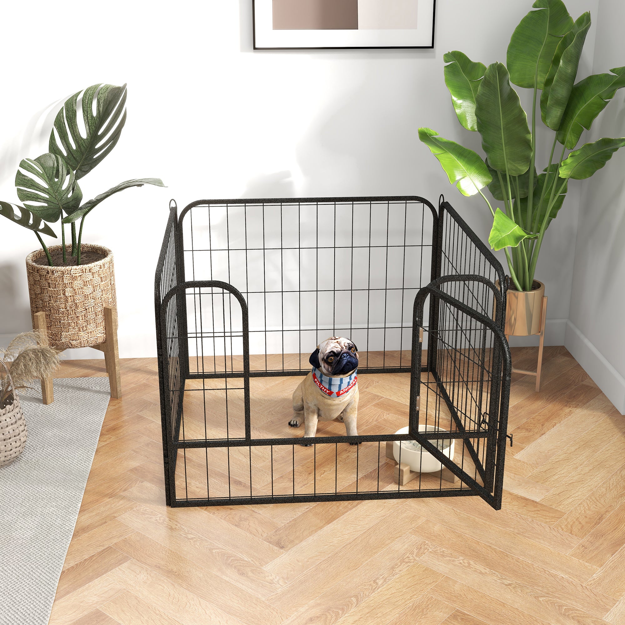 PawHut Heavy Duty Dog Playpen, 4 Panel Puppy Pen, Foldable Dog Kennel Both Indoor Outdoor Use Collapsible Design 82L x 82W x 60H (cm)