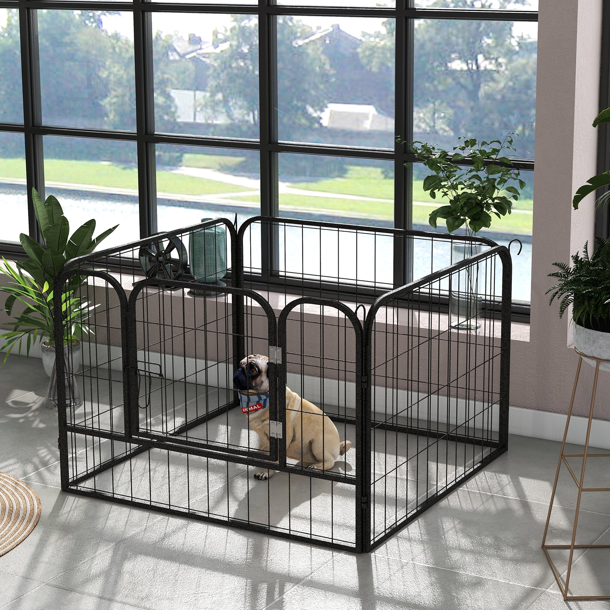 PawHut Heavy Duty Dog Playpen, 4 Panel Puppy Pen, Foldable Dog Kennel Both Indoor Outdoor Use Collapsible Design 82L x 82W x 60H (cm)