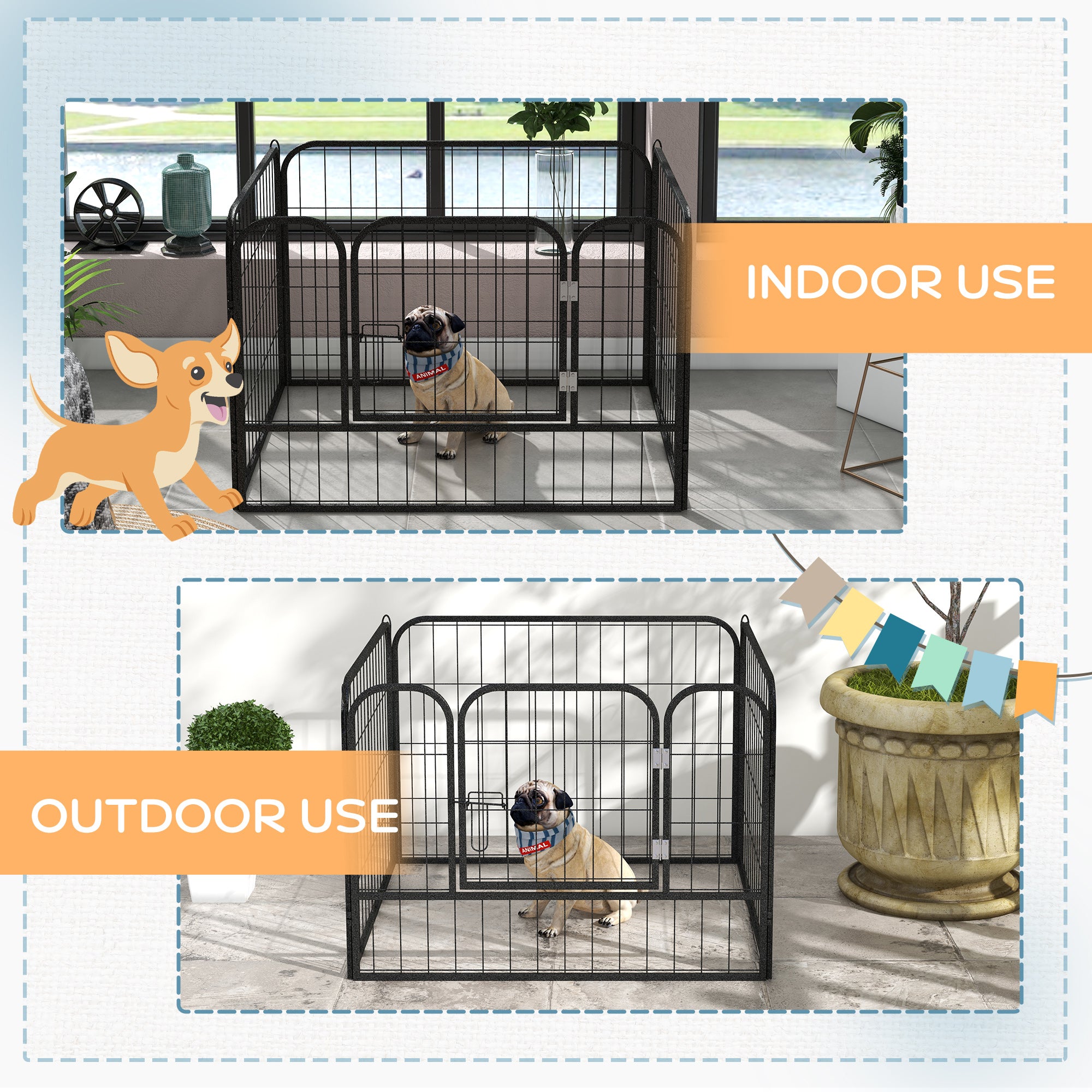 PawHut Heavy Duty Dog Playpen, 4 Panel Puppy Pen, Foldable Dog Kennel Both Indoor Outdoor Use Collapsible Design 82L x 82W x 60H (cm)