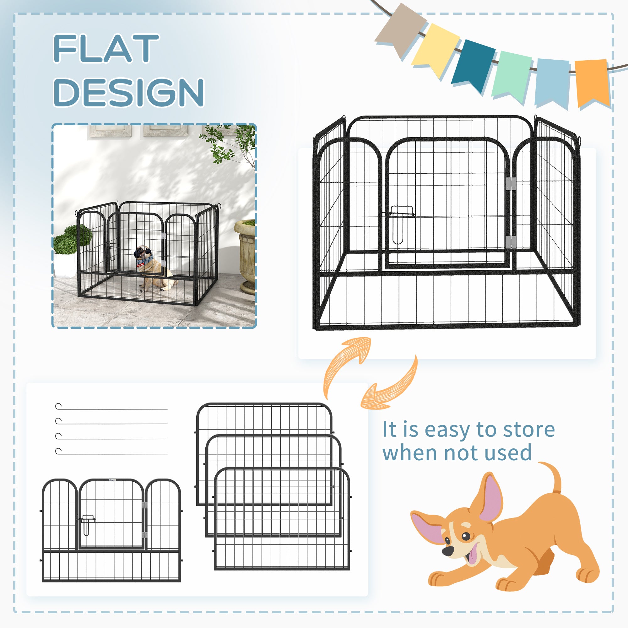 PawHut Heavy Duty Dog Playpen, 4 Panel Puppy Pen, Foldable Dog Kennel Both Indoor Outdoor Use Collapsible Design 82L x 82W x 60H (cm)