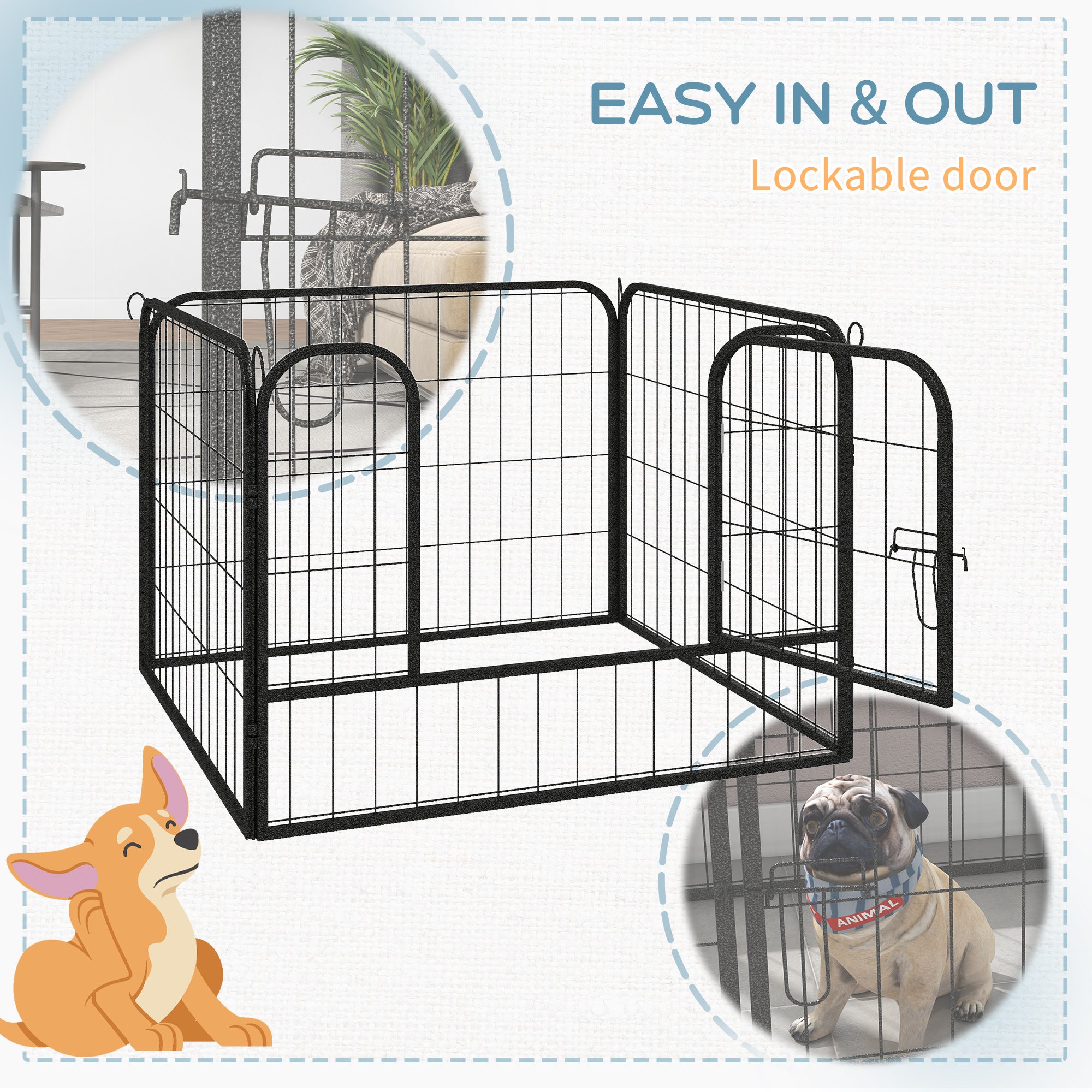 PawHut Heavy Duty Dog Playpen, 4 Panel Puppy Pen, Foldable Dog Kennel Both Indoor Outdoor Use Collapsible Design 82L x 82W x 60H (cm)
