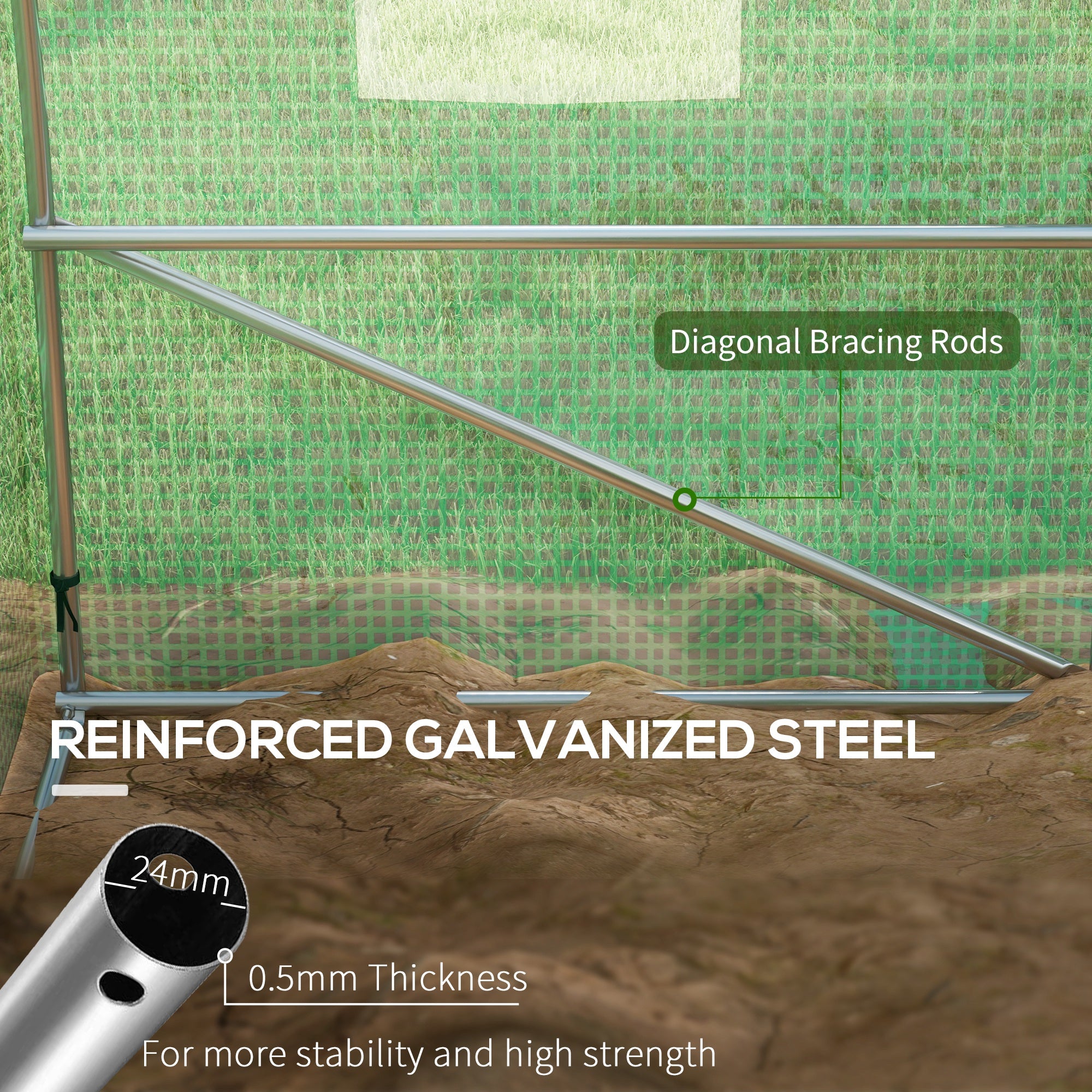 Outsunny 20' x 10' Tunnel Greenhouse with Sprinkler System, Walk-in Green House with Wide Roll-up Door, 12 Mesh Windows, Galvanised Steel Frame, Green