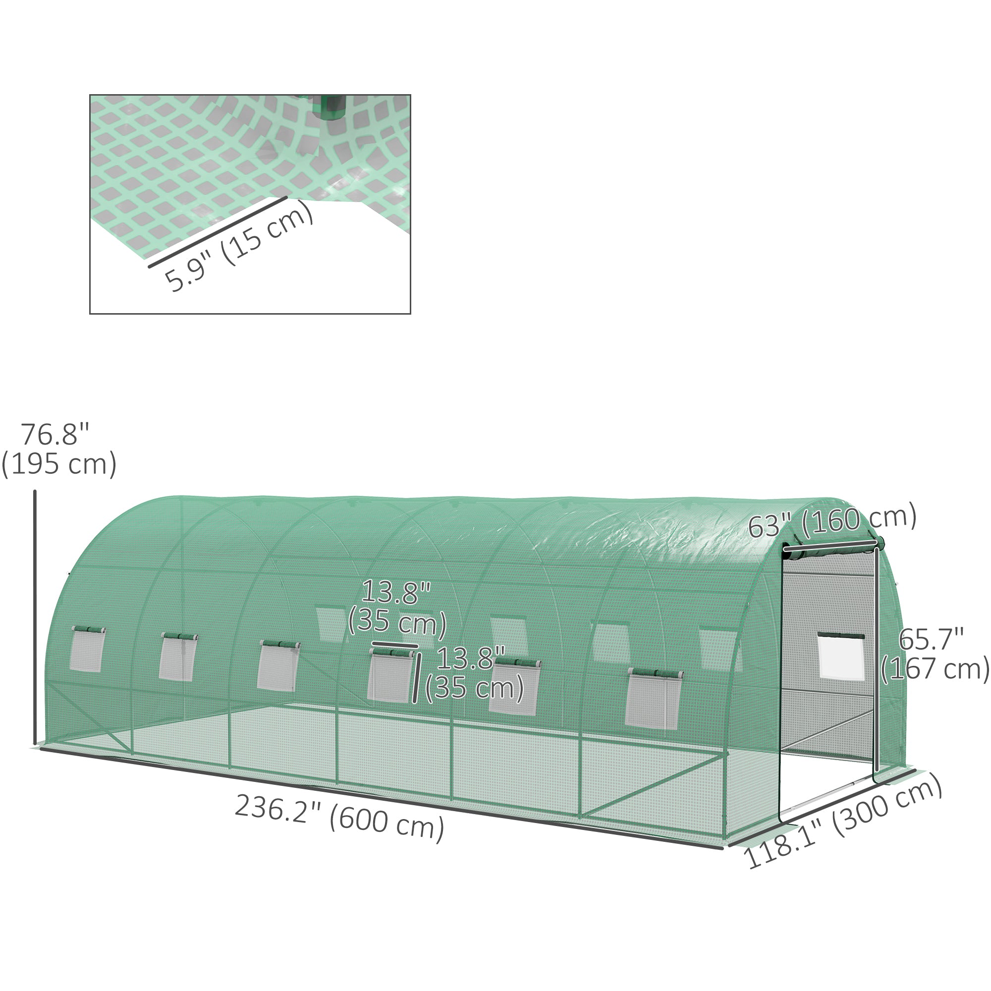 Outsunny 20' x 10' Tunnel Greenhouse with Sprinkler System, Walk-in Green House with Wide Roll-up Door, 12 Mesh Windows, Galvanised Steel Frame, Green