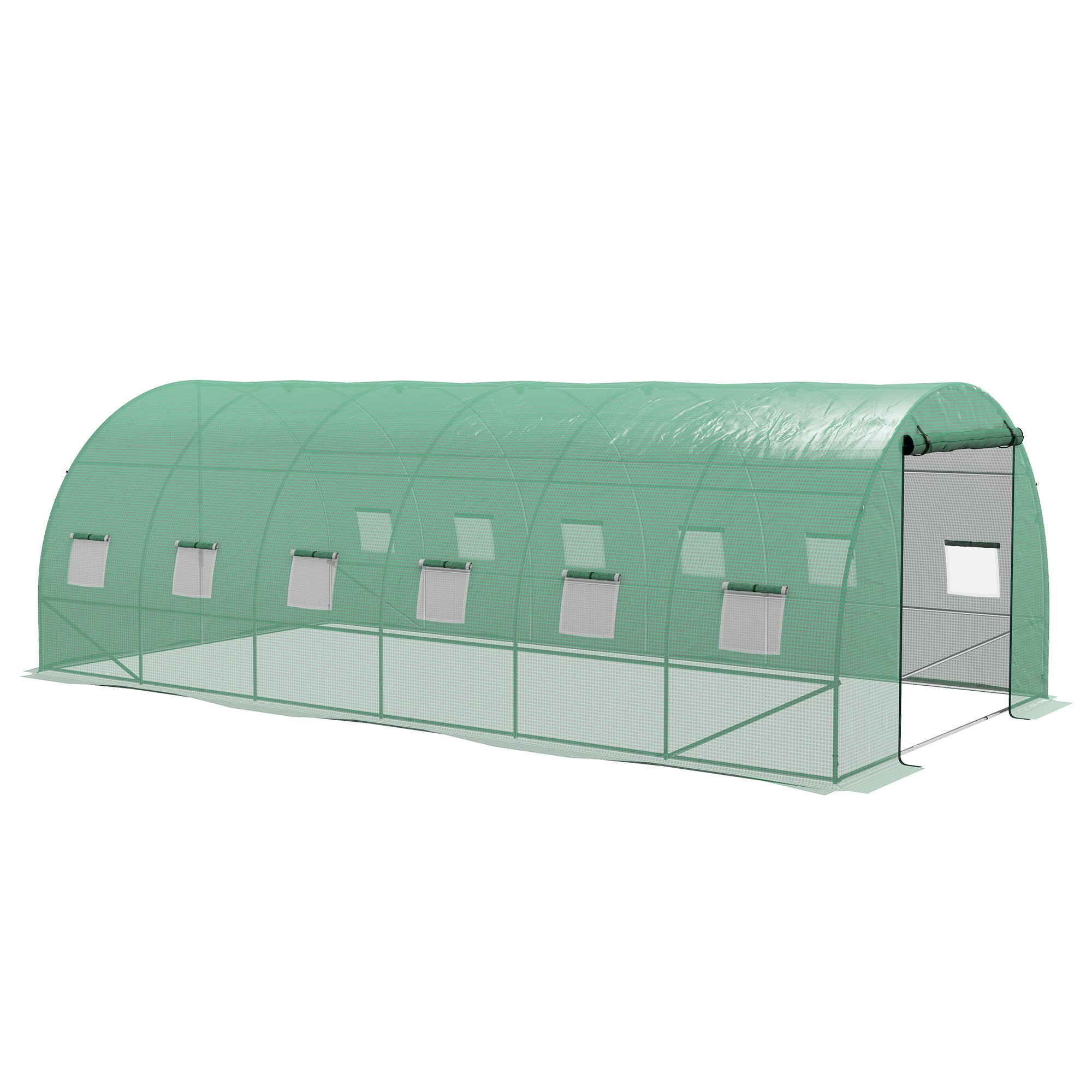 Outsunny 20' x 10' Tunnel Greenhouse with Sprinkler System, Walk-in Green House with Wide Roll-up Door, 12 Mesh Windows, Galvanised Steel Frame, Green
