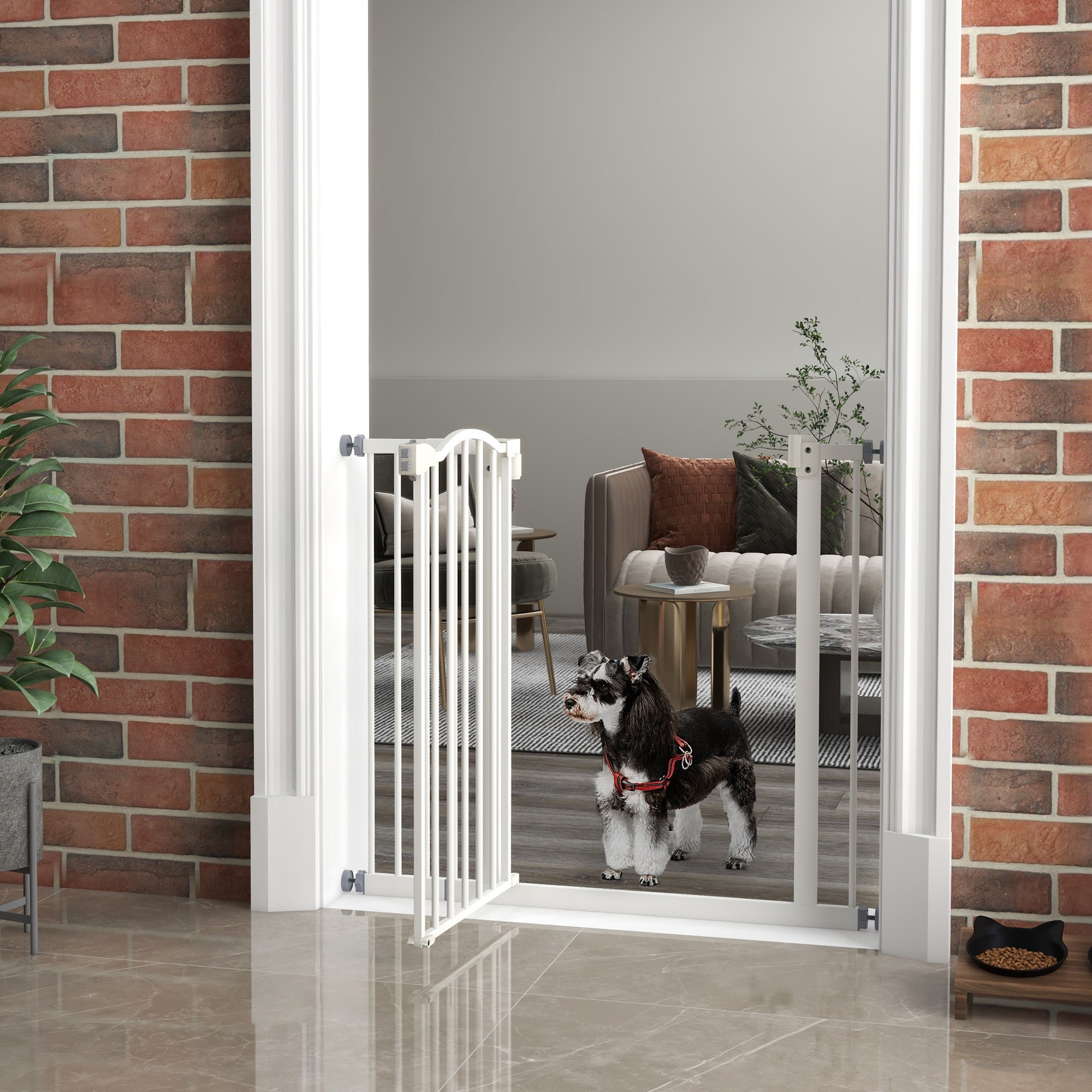 PawHut Pressure Fit Dog Stair Gate No Drilling Safety Gate Auto Close for Doorways, Hallways, 74-94cm Adjustable, 78cm Tall, White