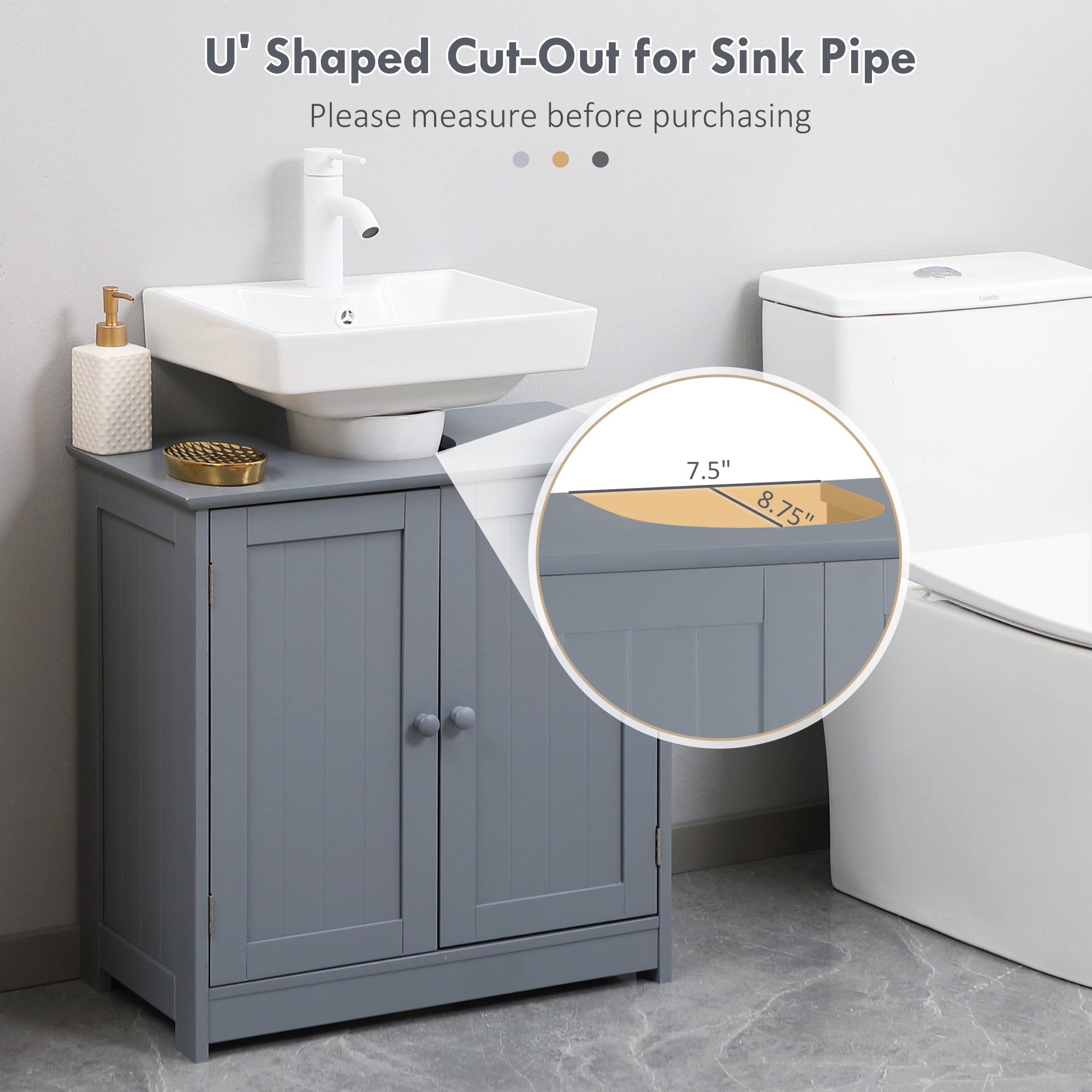 HOMCOM Under Sink Bathroom Cabinet with 2 Doors and Shelf, Pedestal Sink Bathroom Vanity Furniture, Grey