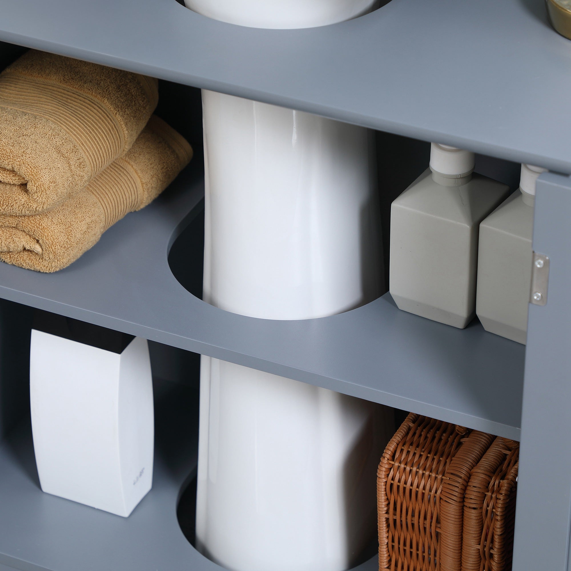 HOMCOM Under Sink Bathroom Cabinet with 2 Doors and Shelf, Pedestal Sink Bathroom Vanity Furniture, Grey