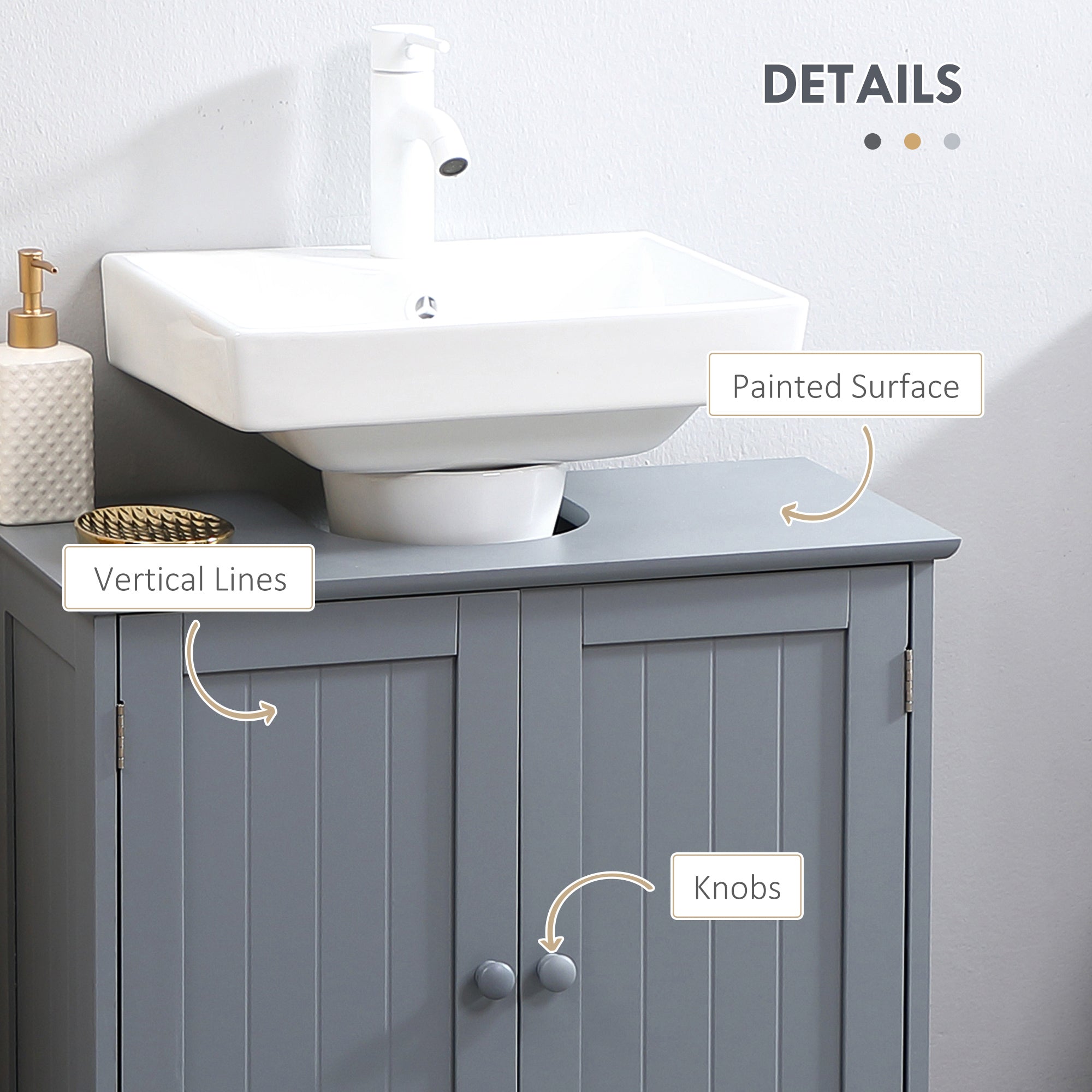 HOMCOM Under Sink Bathroom Cabinet with 2 Doors and Shelf, Pedestal Sink Bathroom Vanity Furniture, Grey