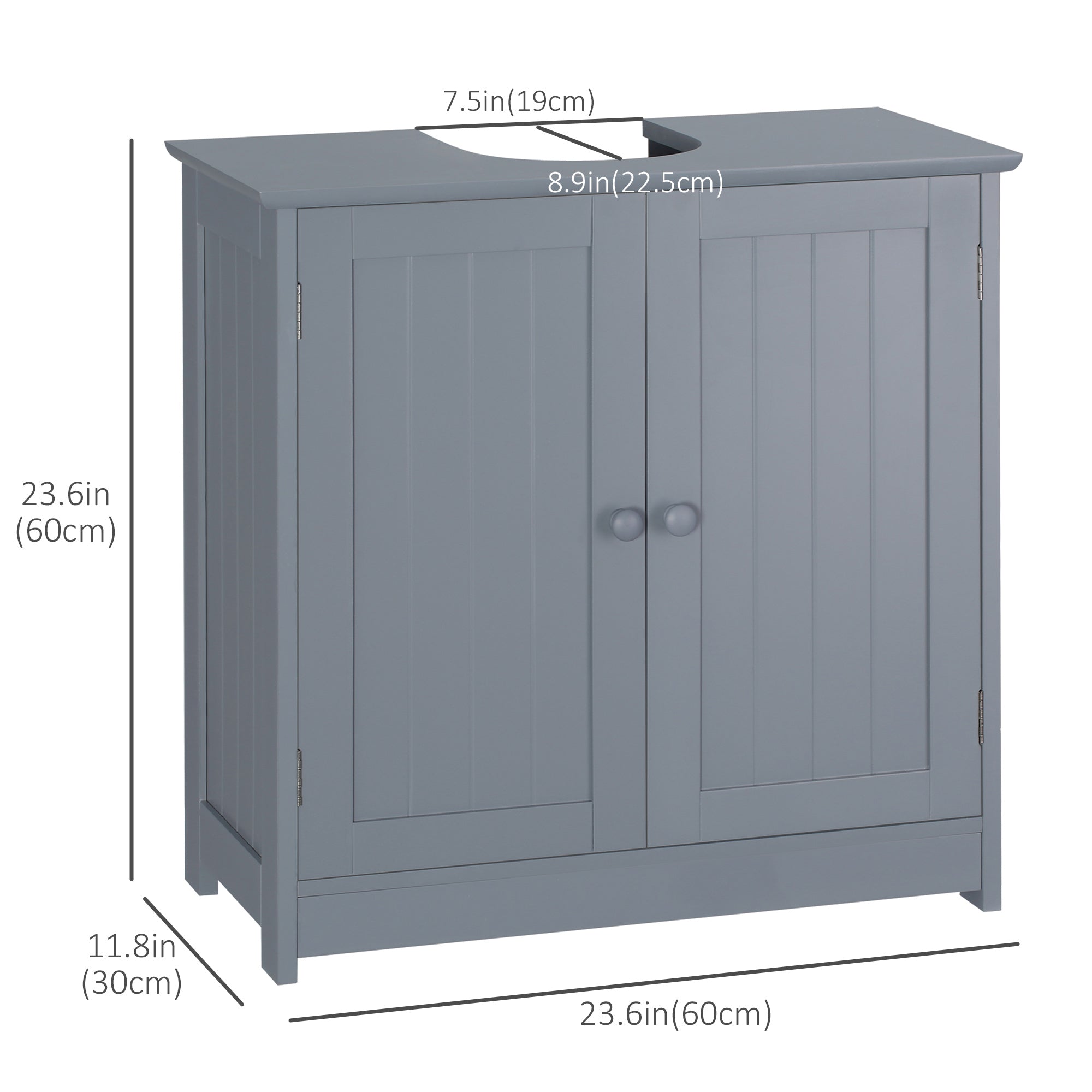 HOMCOM Under Sink Bathroom Cabinet with 2 Doors and Shelf, Pedestal Sink Bathroom Vanity Furniture, Grey
