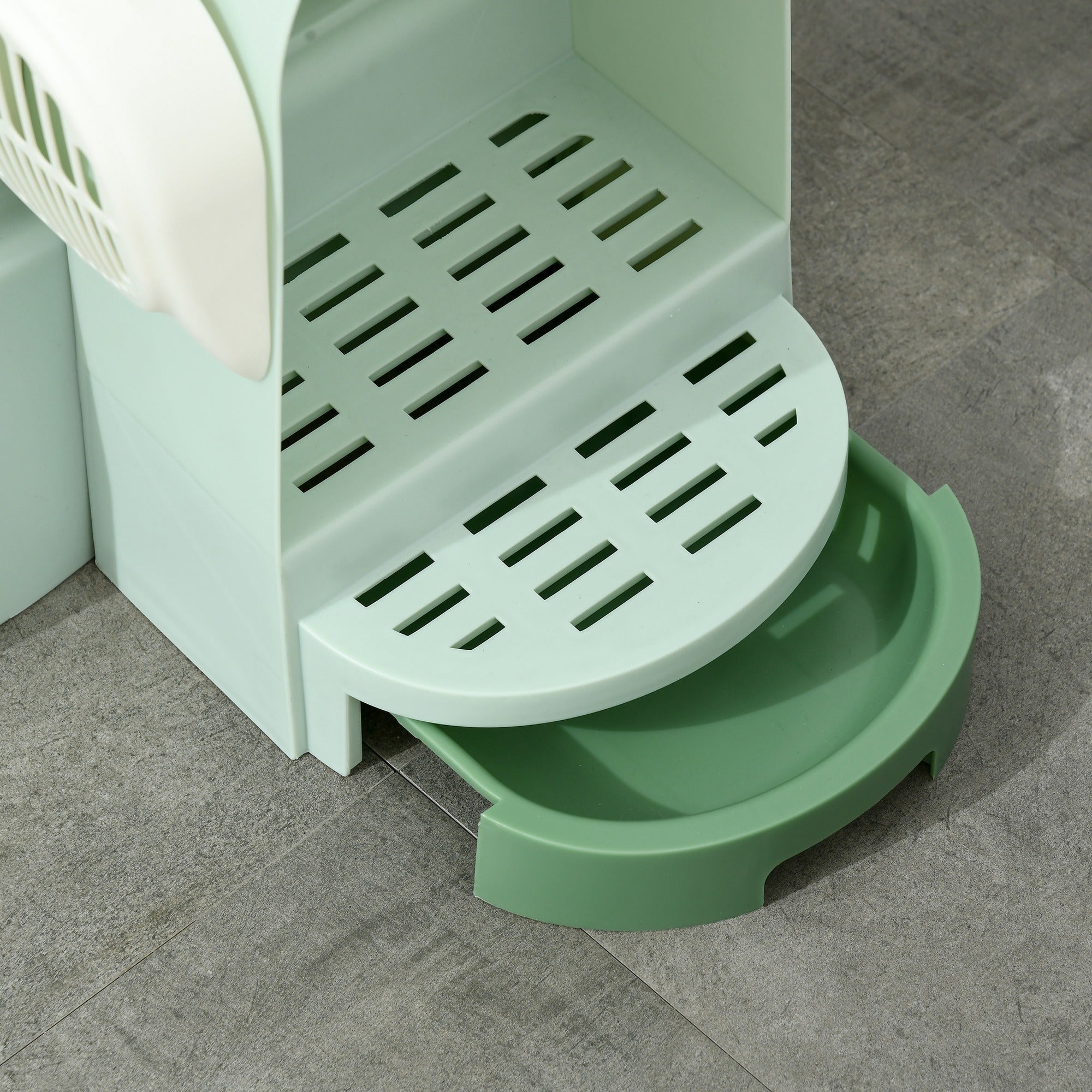 PawHut 2 in 1 Cat Litter Box Cat House, Hooded Cat Litter Tray, with Drawer Pans, Scoop, Openable Cover - Green