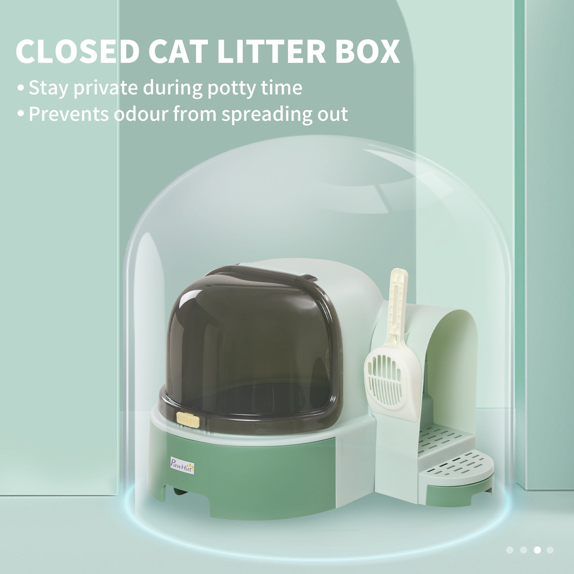 PawHut 2 in 1 Cat Litter Box Cat House, Hooded Cat Litter Tray, with Drawer Pans, Scoop, Openable Cover - Green