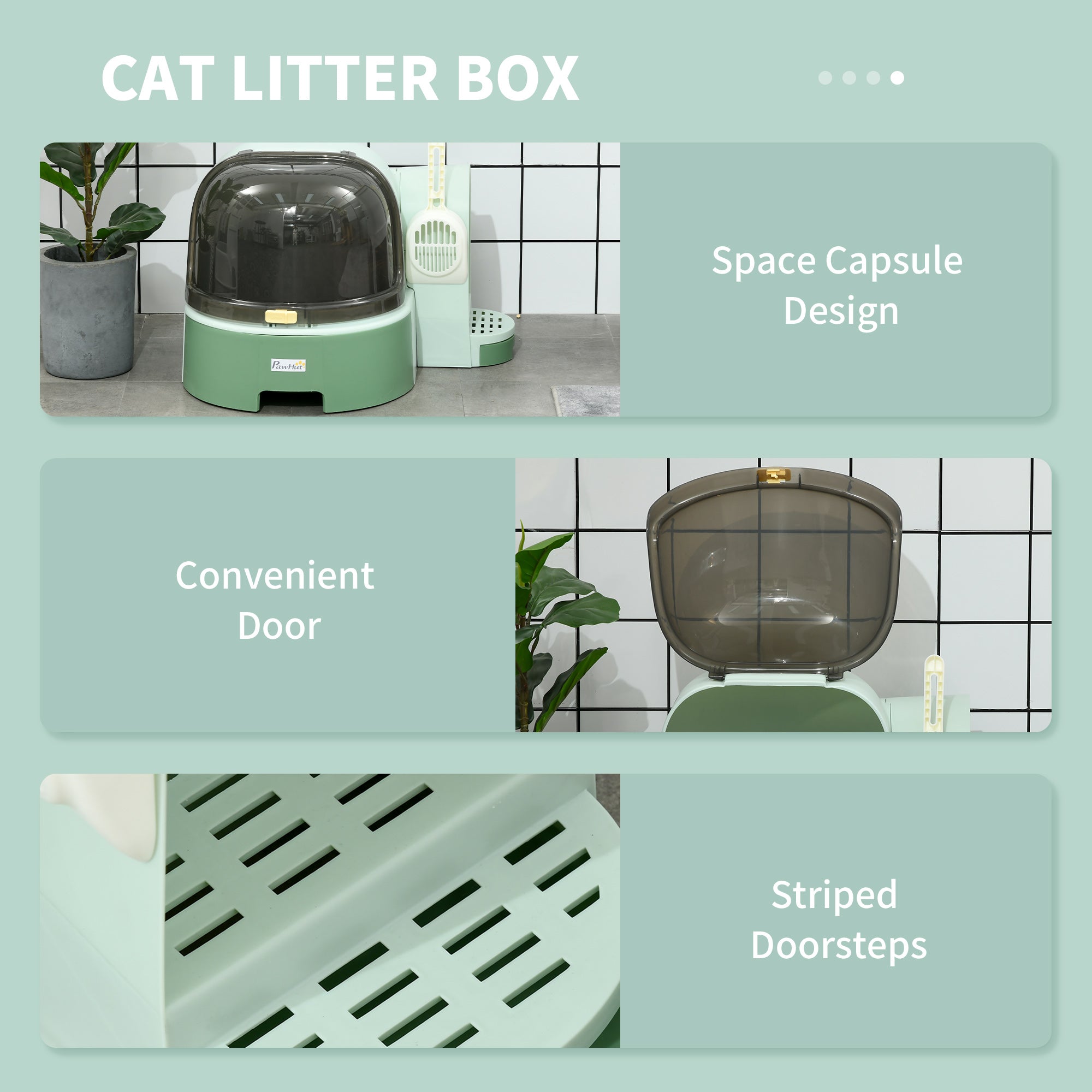 PawHut 2 in 1 Cat Litter Box Cat House, Hooded Cat Litter Tray, with Drawer Pans, Scoop, Openable Cover - Green