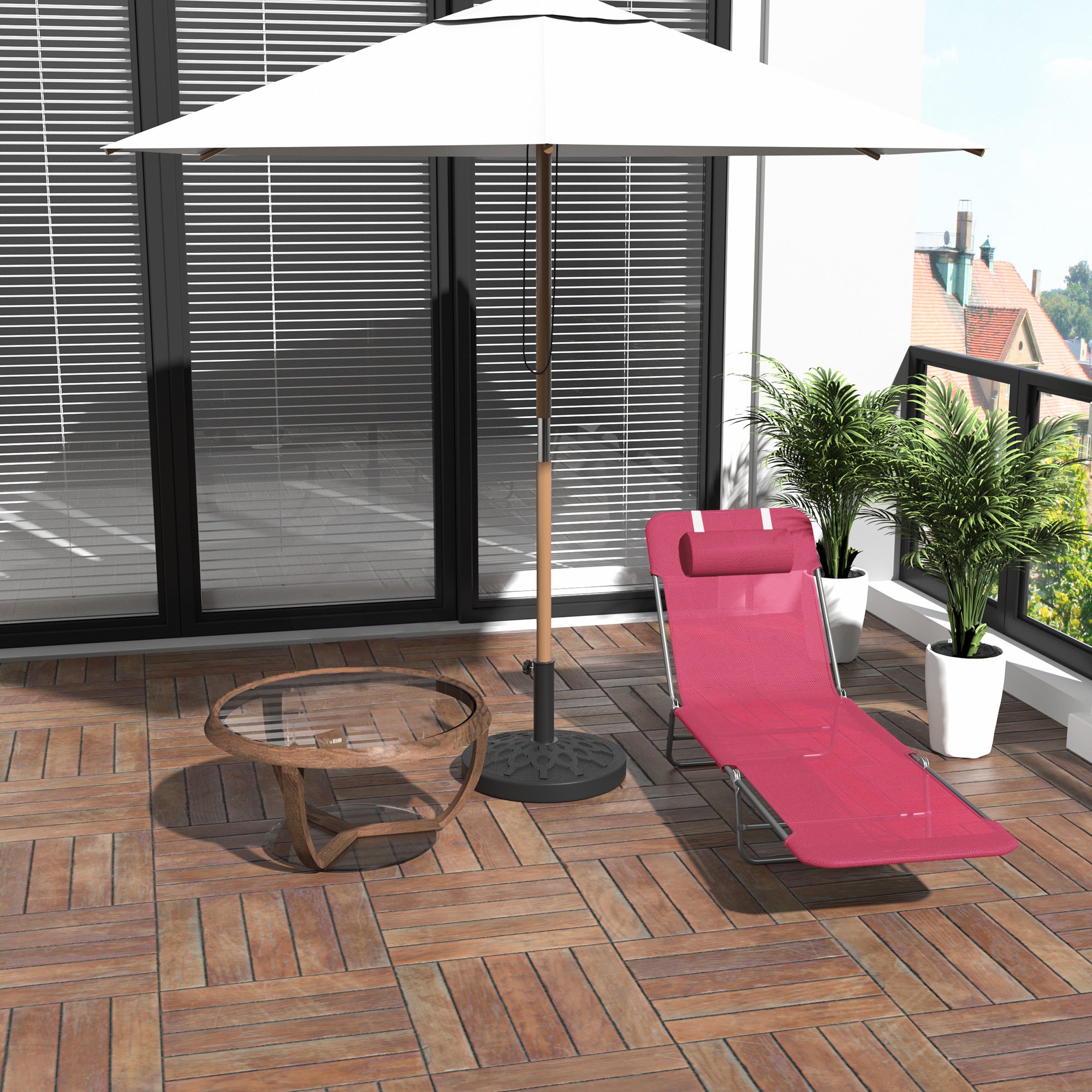 Outsunny Outdoor Lounge Chair, Portable Adjustable Reclining Seat Folding Chaise Lounge Patio Camping Beach Tanning Chair Bed with Pillow, Pink