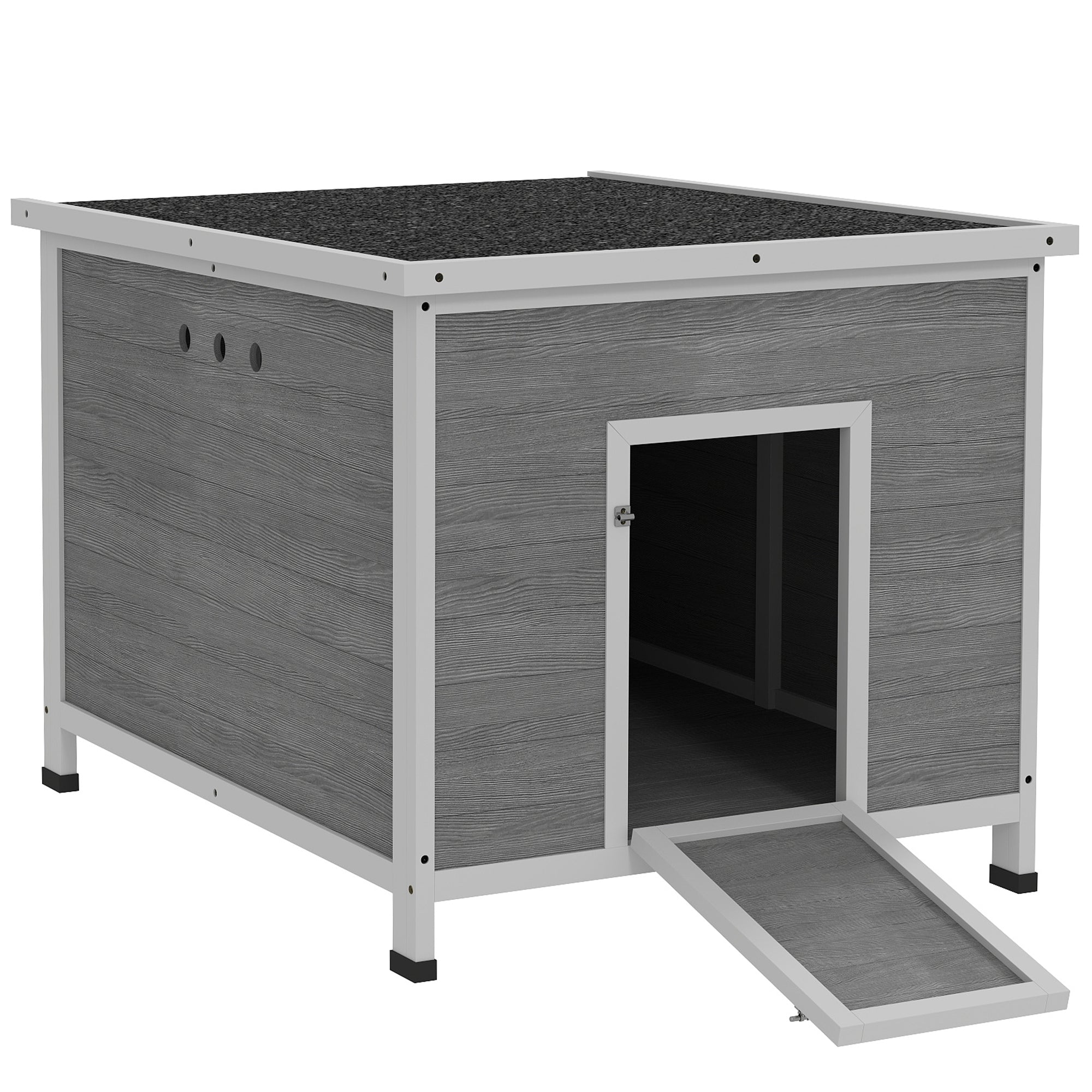 PawHut Duck Coop, Wooden Rabbit Hutch with Openable Roof, Removable Floor, Double Doors, Ramp, Weatherproof Pet House, Small Animal Outdoor Shelter for 3-6 Chickens, Geese 30" x 38" x 30"