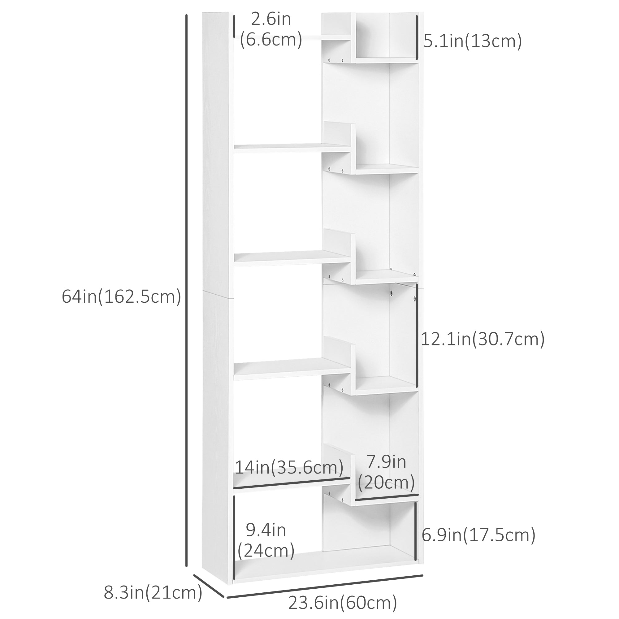 HOMCOM 6-Tier Tall Bookcase, Modern Storage Bookshelf, Display Shelves, Floor Standing Shelving, Display Rack for Living Room, Home Office, White