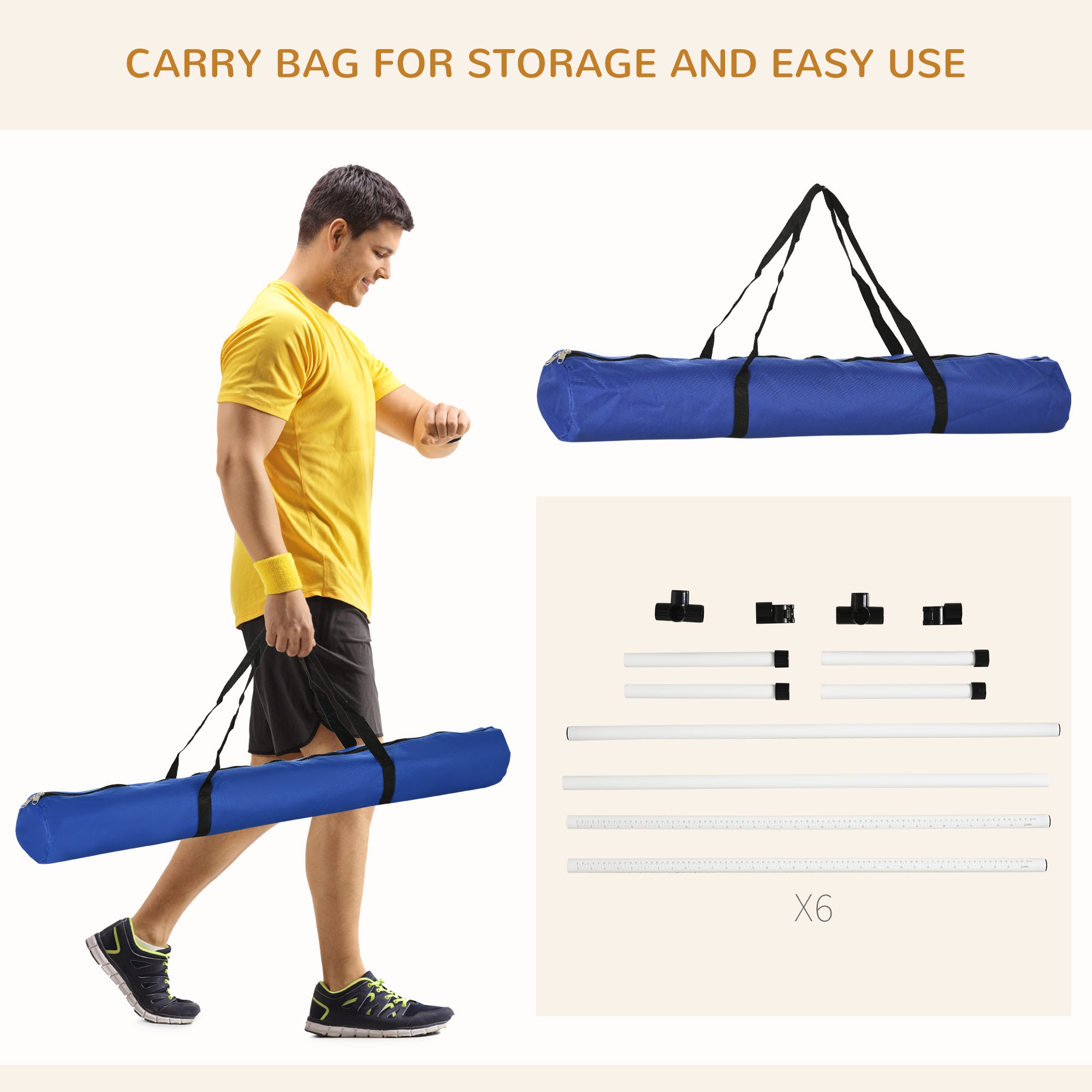 PawHut 6 Piece Dog Agility Training Equipment for Dog Agility Course with Adjustable Height Jump Bars, Included Carry Bag, & Displacing Top Bar, White