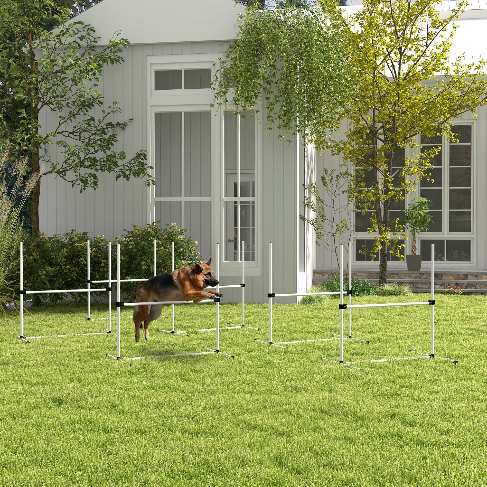 PawHut 6 Piece Dog Agility Training Equipment for Dog Agility Course with Adjustable Height Jump Bars, Included Carry Bag, & Displacing Top Bar, White