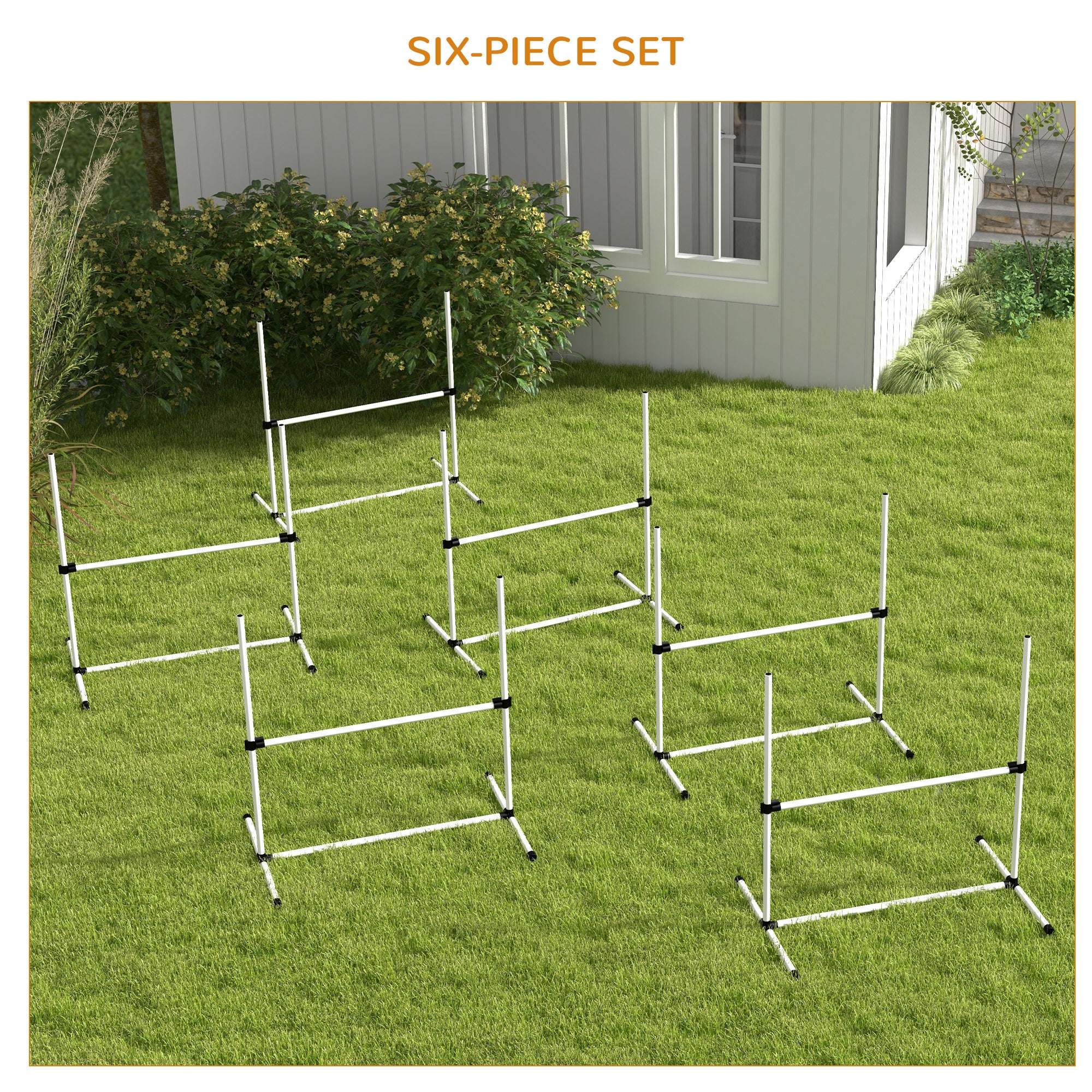 PawHut Set of 6 Dog Training Agility Gear Adjustable Jump Bar Pet Exercise Kit with Carrying Bag (White)