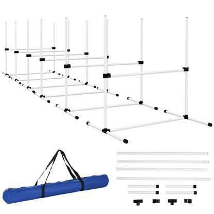 PawHut 6 Piece Dog Agility Training Equipment for Dog Agility Course with Adjustable Height Jump Bars, Included Carry Bag, & Displacing Top Bar, White