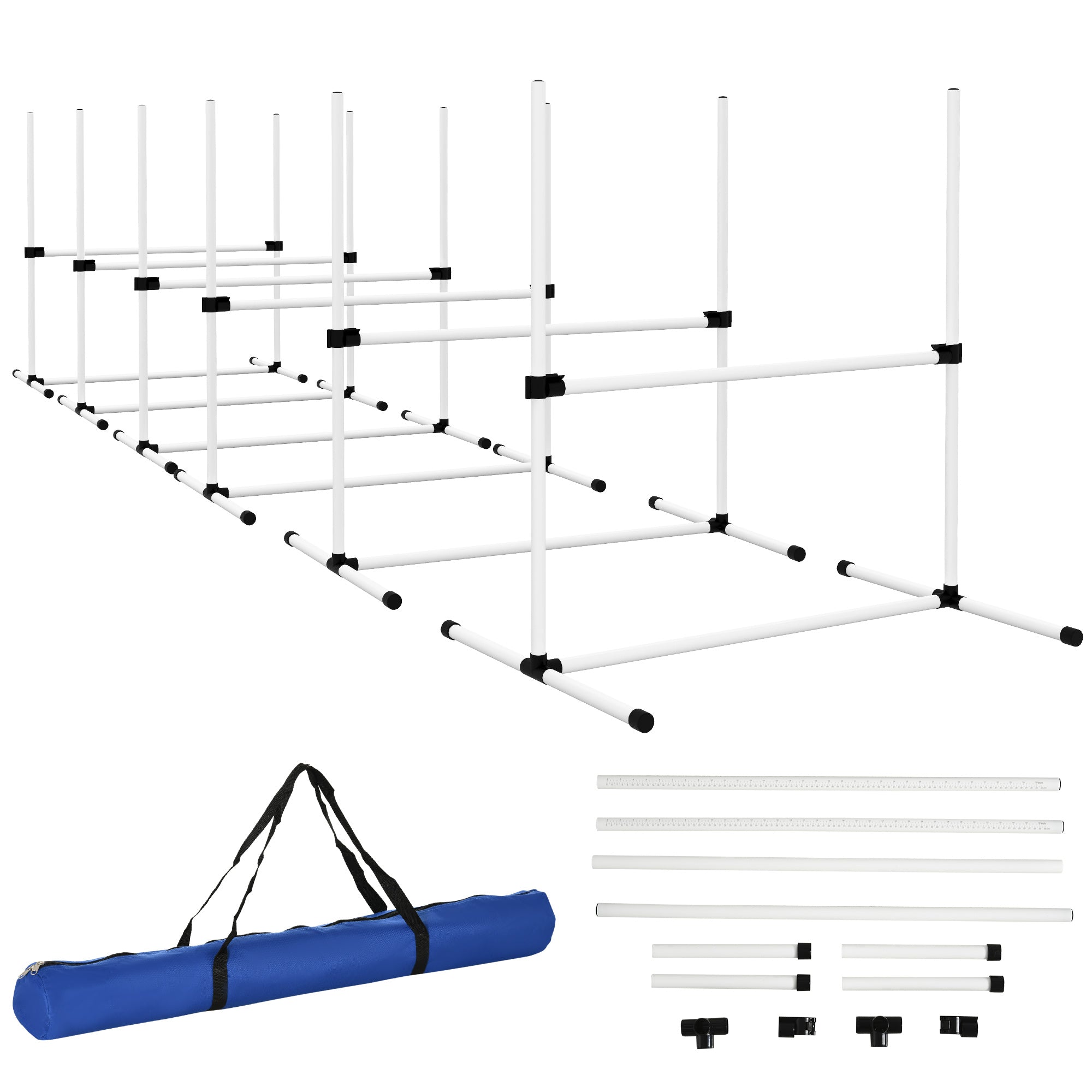 PawHut Set of 6 Dog Training Agility Gear Adjustable Jump Bar Pet Exercise Kit with Carrying Bag (White)