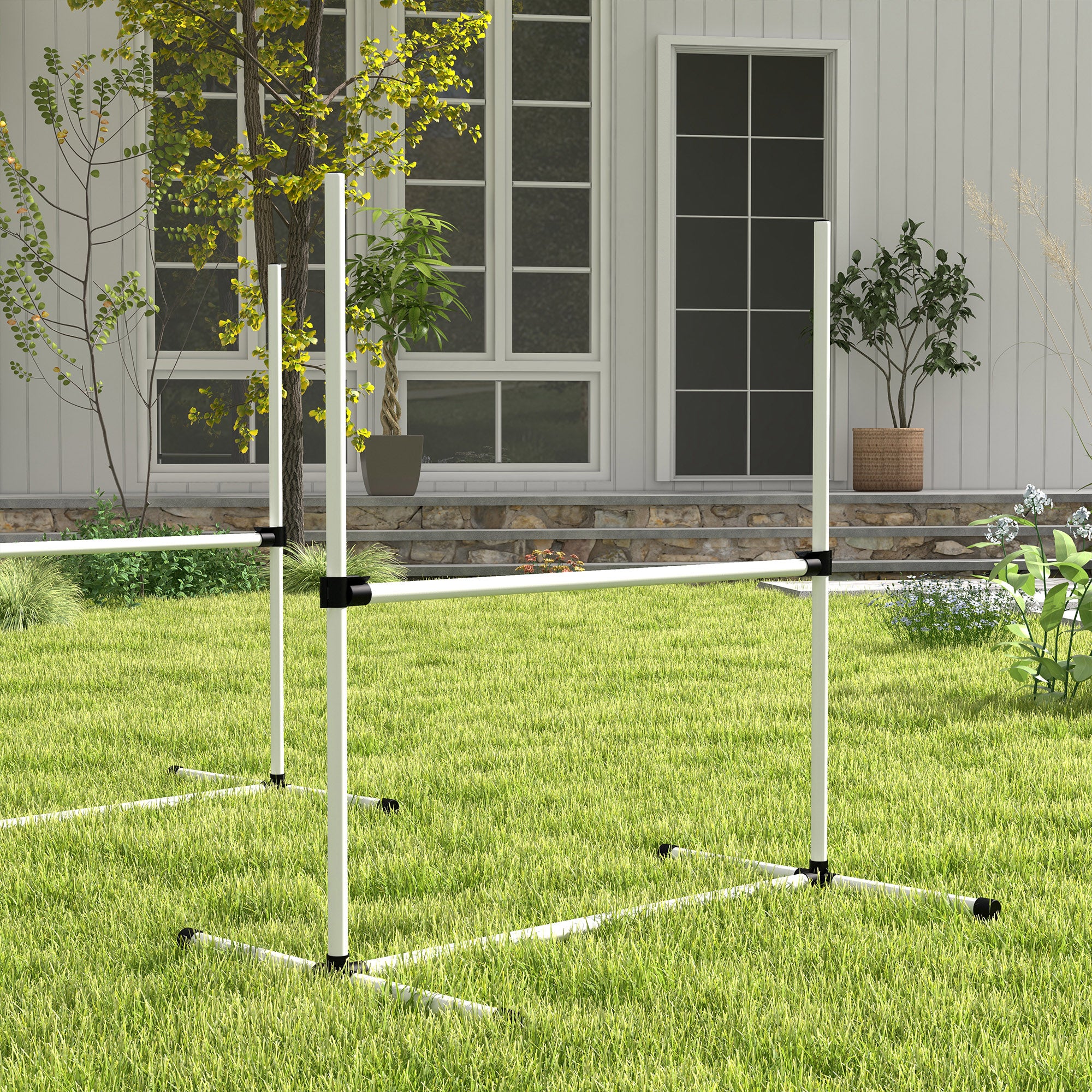 PawHut 6 Piece Dog Agility Training Equipment for Dog Agility Course with Adjustable Height Jump Bars, Included Carry Bag, & Displacing Top Bar, White