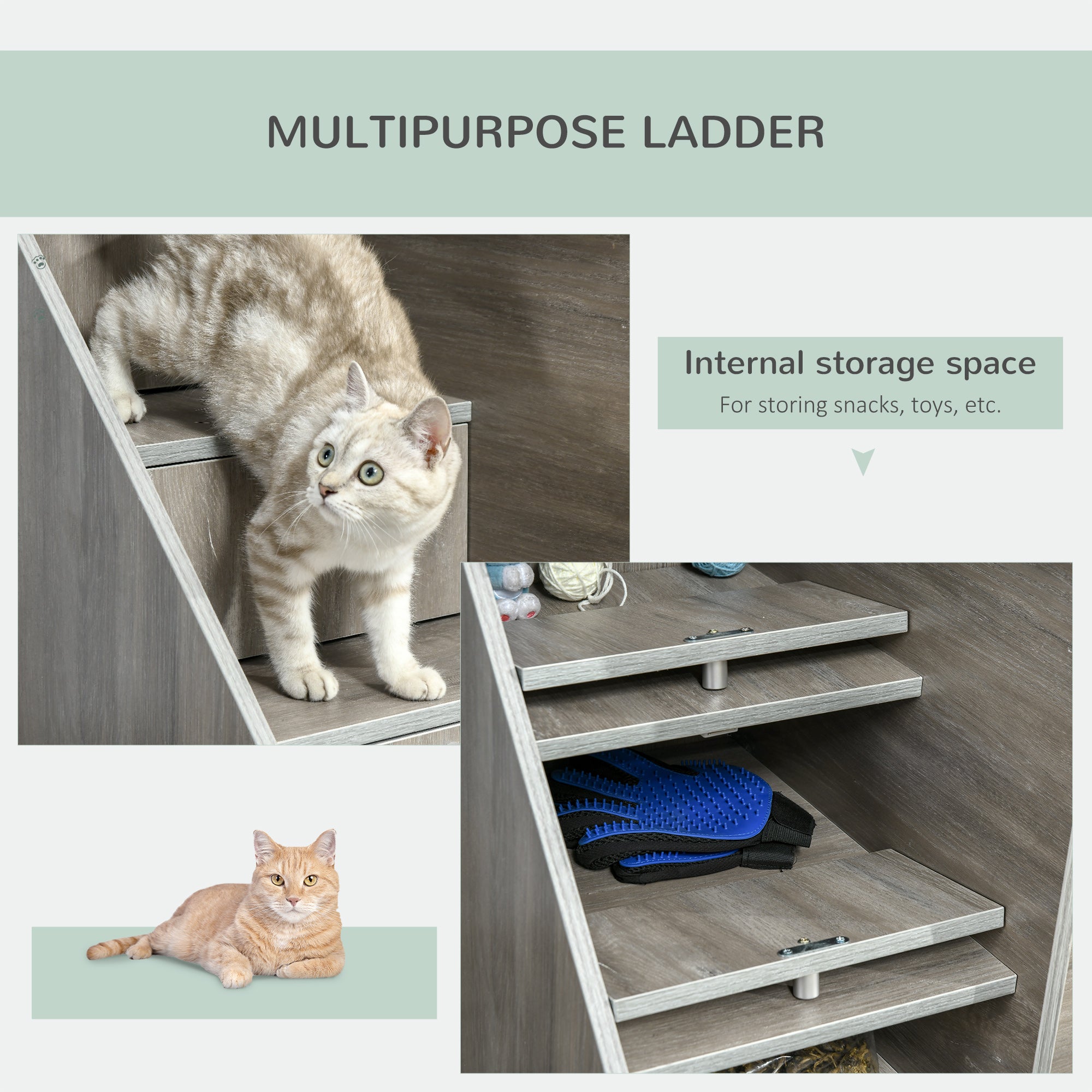 PawHut Hidden Litter Box Furniture Cat Washroom Decorative Kitten House Nightstand End Table Indoor with Multipurpose Ladder Cushion Oak
