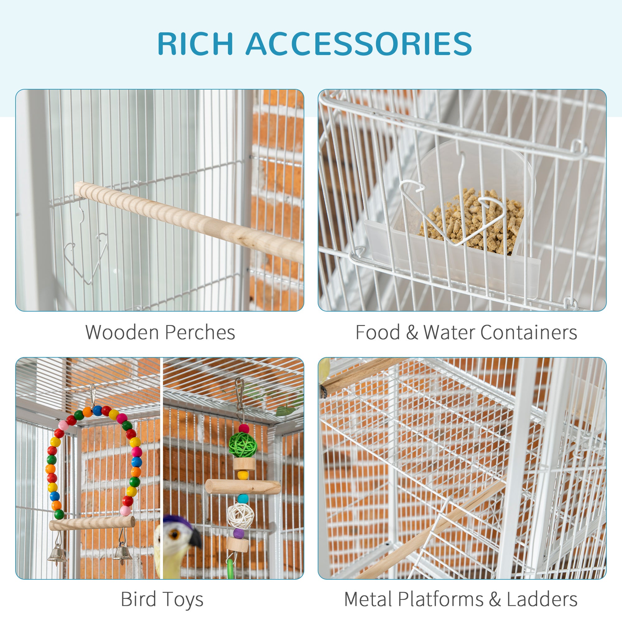 PawHut 71" Bird Cage, 3 Tier Large Parrot Cage with Wheels, Perches, Ramp, Storage Shelf, Toys for Canaries, Finches, Cockatiels, Parakeets, White