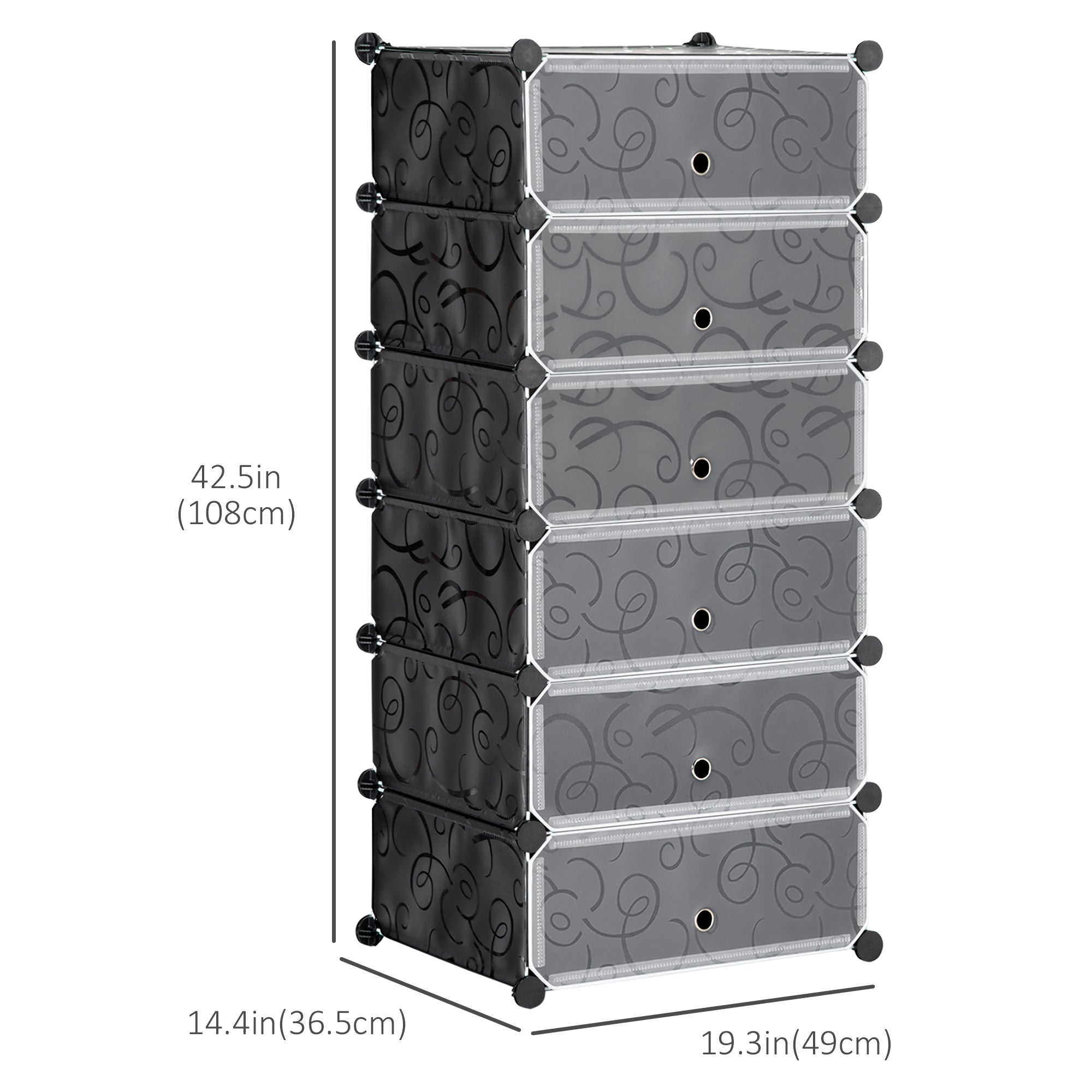 HOMCOM Cube Storage Organizer, DIY 6-Cube Modular Cabinet, Shoe Rack with Doors for Living Room, Black