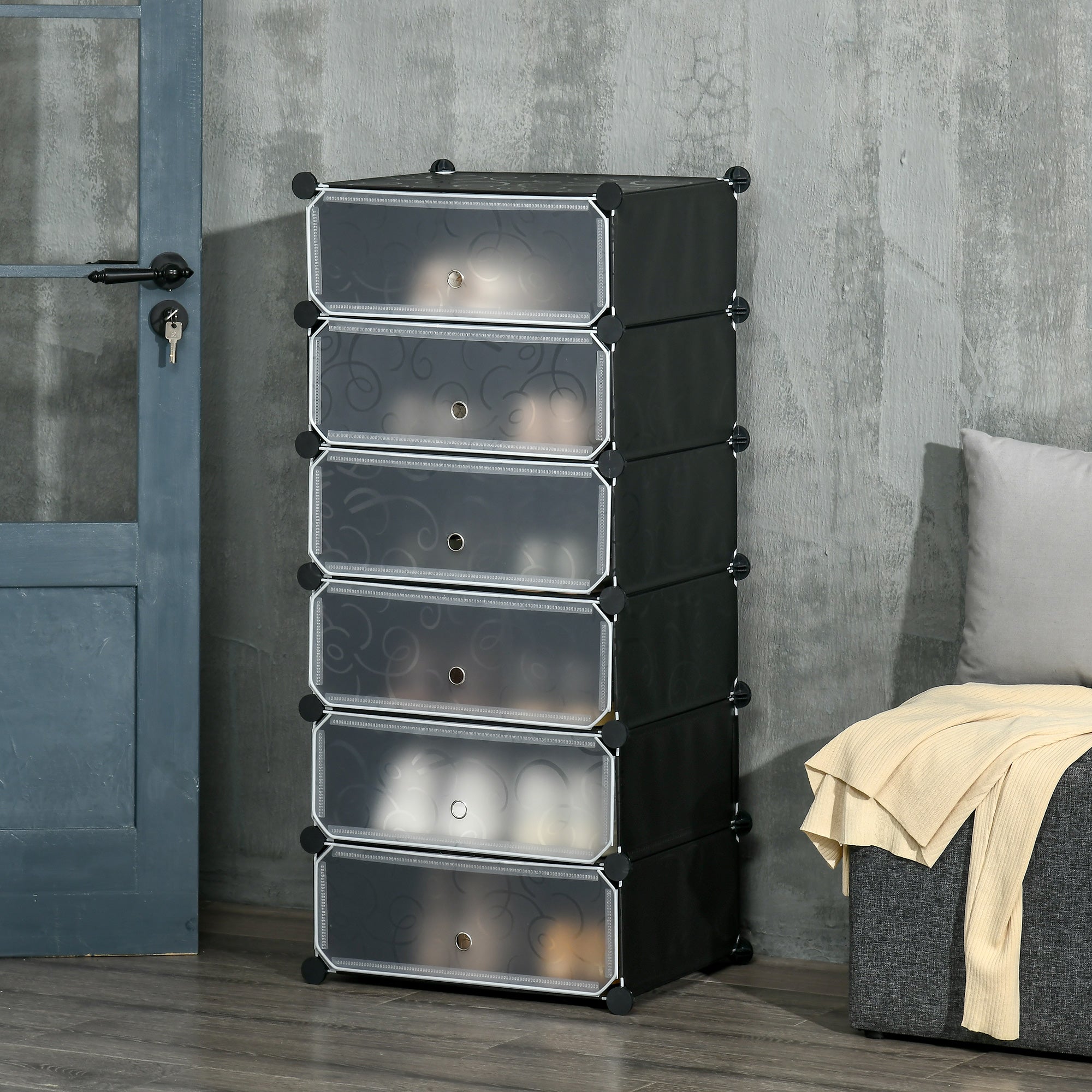 HOMCOM Cube Storage Organizer, DIY 6-Cube Modular Cabinet, Shoe Rack with Doors for Living Room, Black