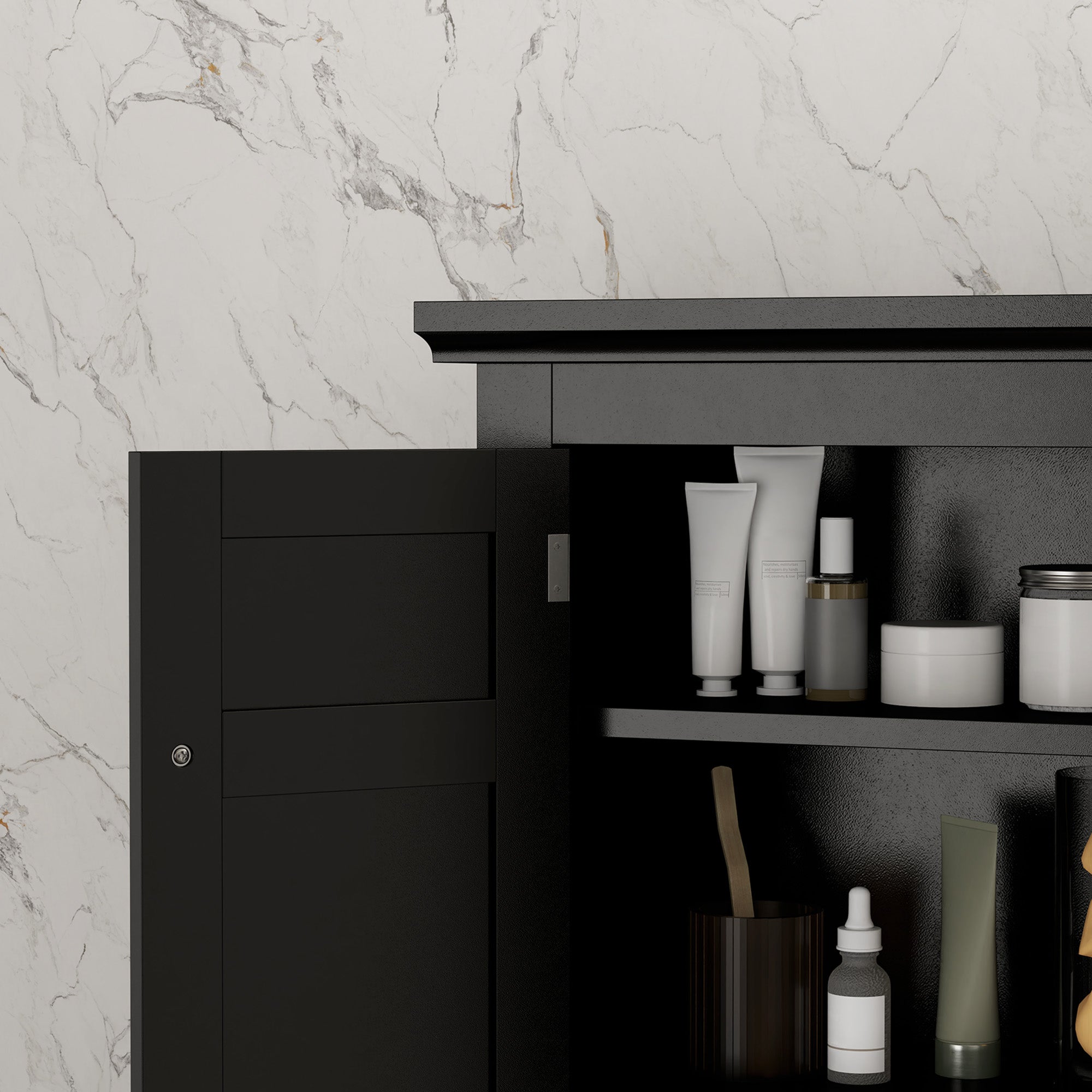 kleankin Bathroom Wall Cabinet, Medicine Cabinet, Over Toilet Storage Cabinet with Adjustable Shelves for Kitchen, Entryway, Black