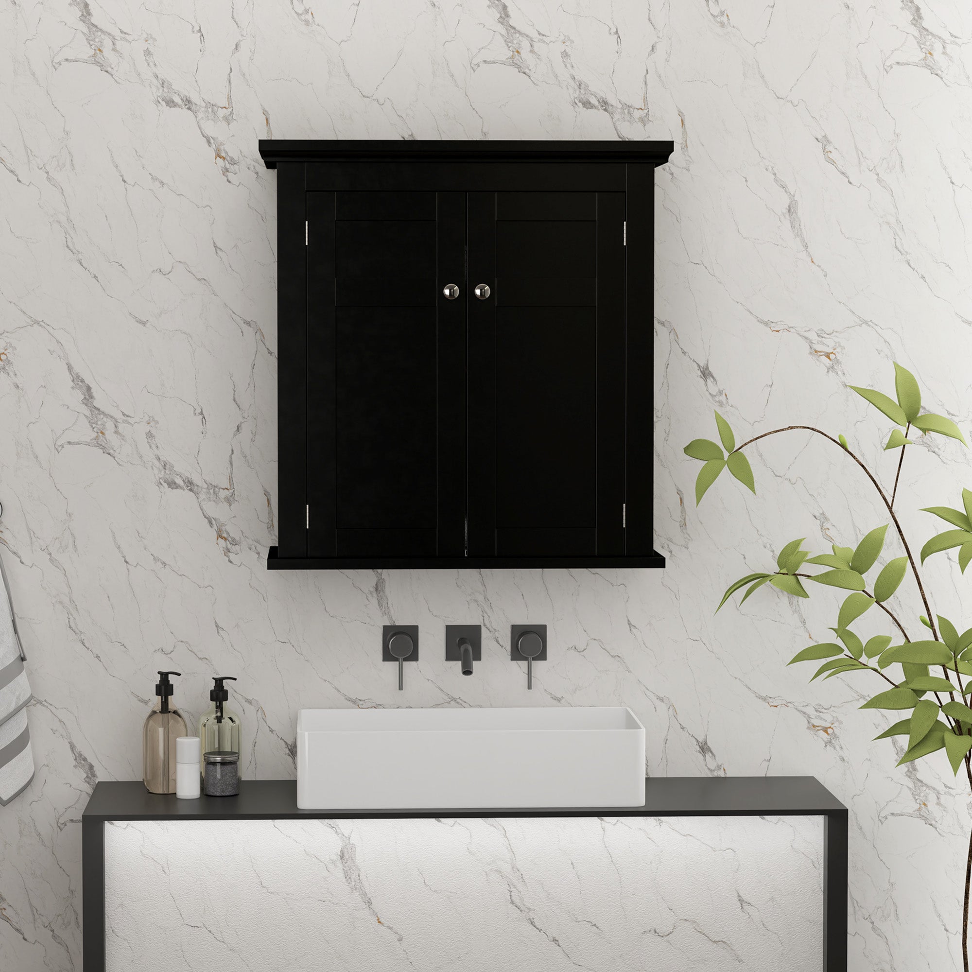 kleankin Bathroom Wall Cabinet, Medicine Cabinet, Over Toilet Storage Cabinet with Adjustable Shelves for Kitchen, Entryway, Black