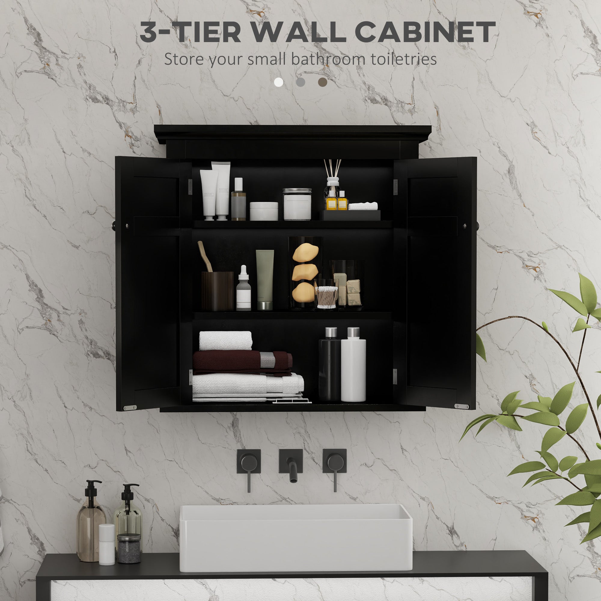 kleankin Bathroom Wall Cabinet, Medicine Cabinet, Over Toilet Storage Cabinet with Adjustable Shelves for Kitchen, Entryway, Black