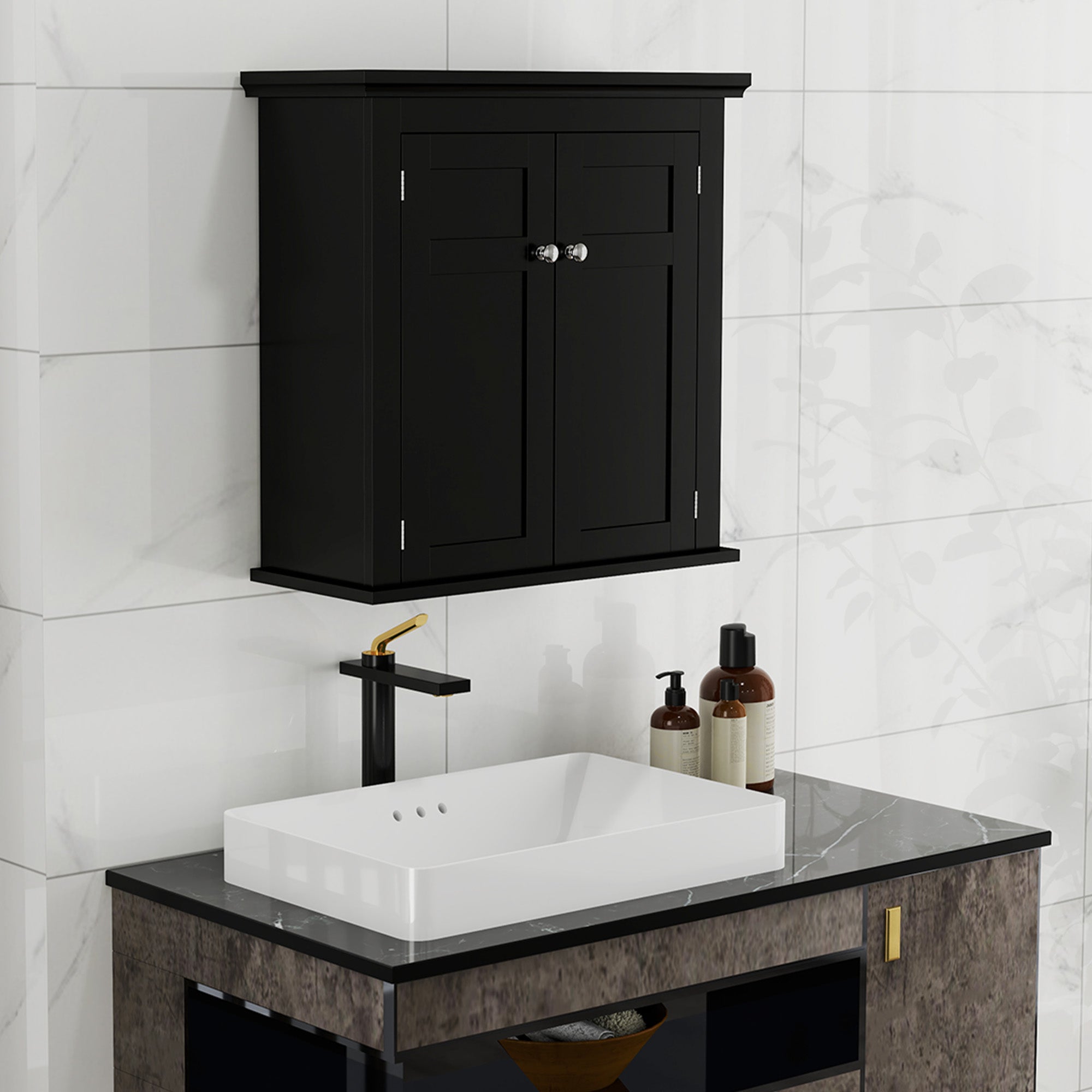 kleankin Bathroom Wall Cabinet, Medicine Cabinet, Over Toilet Storage Cabinet with Adjustable Shelves for Kitchen, Entryway, Black
