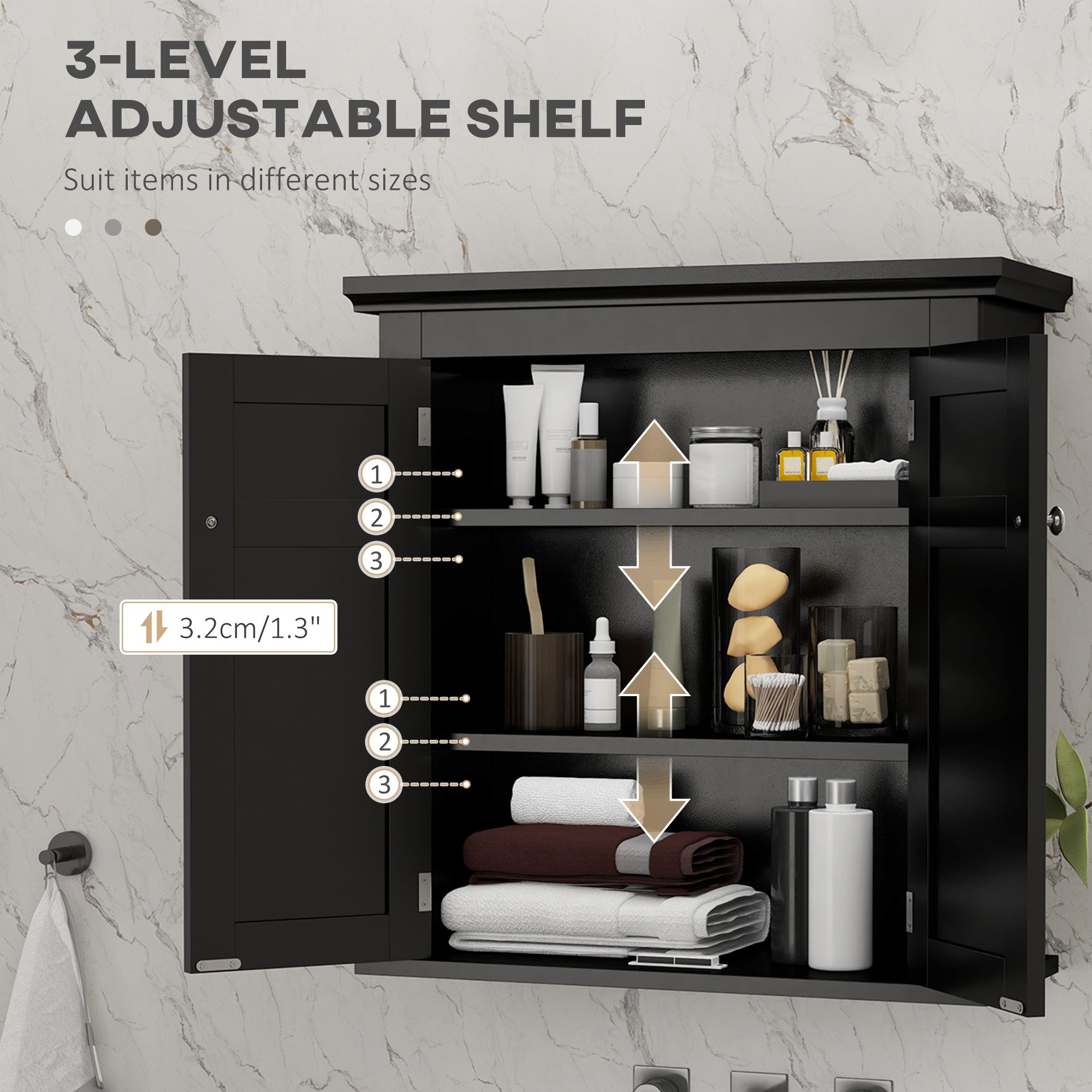 kleankin Bathroom Wall Cabinet, Medicine Cabinet, Over Toilet Storage Cabinet with Adjustable Shelves for Kitchen, Entryway, Black